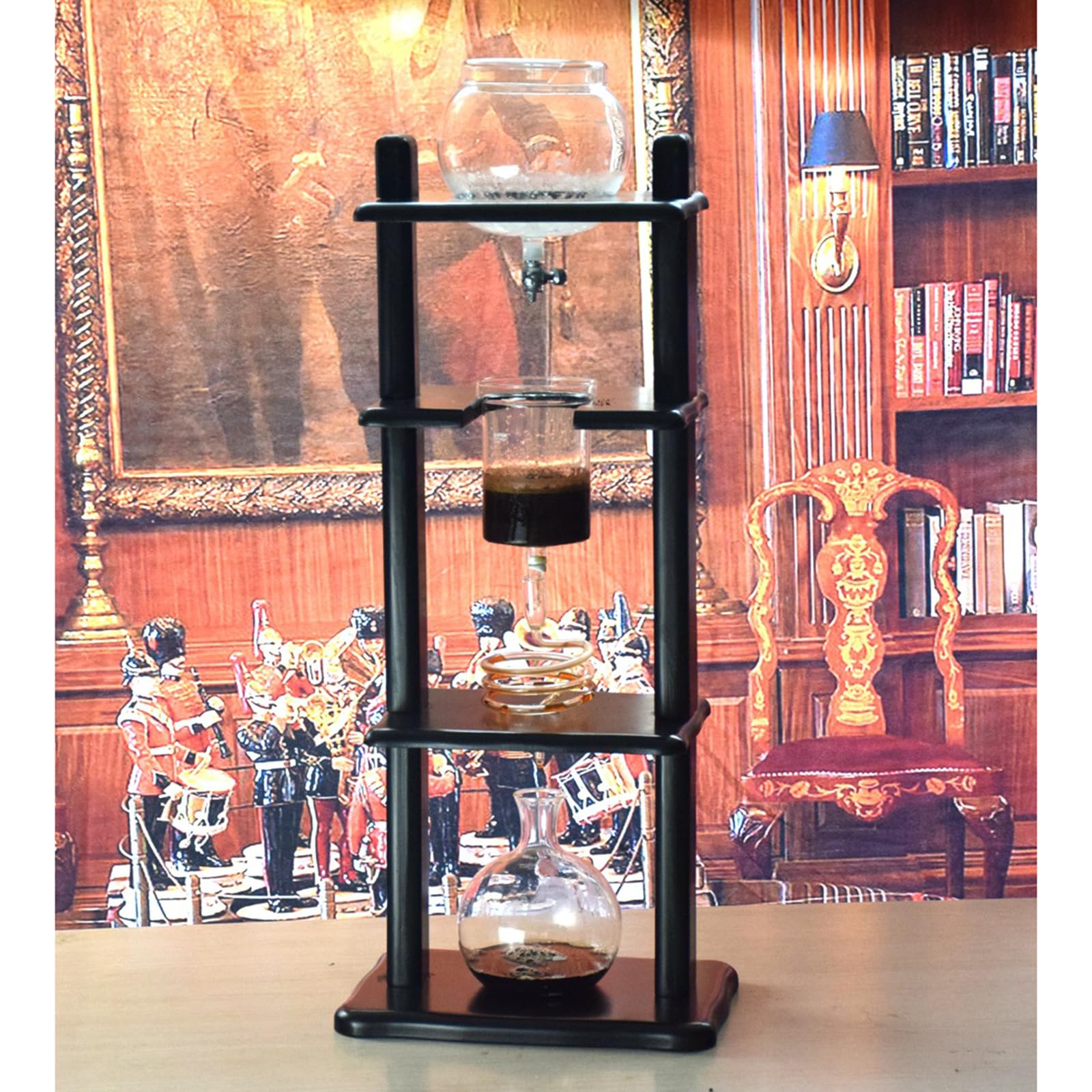 Cold Brew Drip Coffee Tower, Ice Coffee Maker - Cold Drip Coffee Maker 6-8 Cups, 1000ml, with Slow Drip Technology, Glass Container and Wood Stand, for Commercial Office