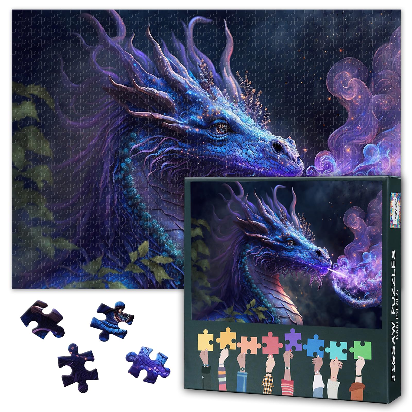 Fantasy Dragon Challenging 1000 Piece Jigsaw Puzzles for Adults - 27.5x19.7 Inch Difficult Puzzle Purple Dragon Art, Family Educational Games & Home Decor Gift
