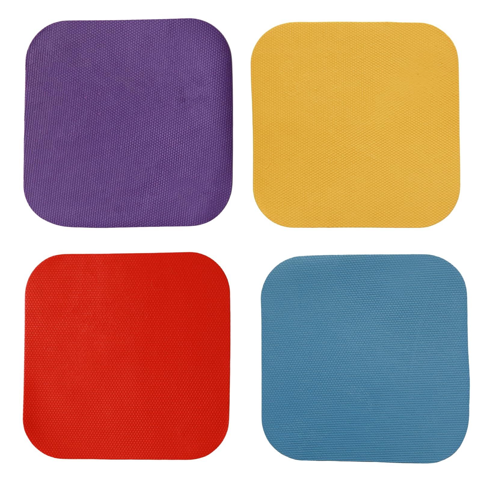YUYUDEHM 4 Pack Rubber Jar Opener Pads, Rubber Jar Opener Gripper Pad, Non Slip Heat Insulation Silicone Square Jar Openers (Yellow/Blue/Red/Purple)