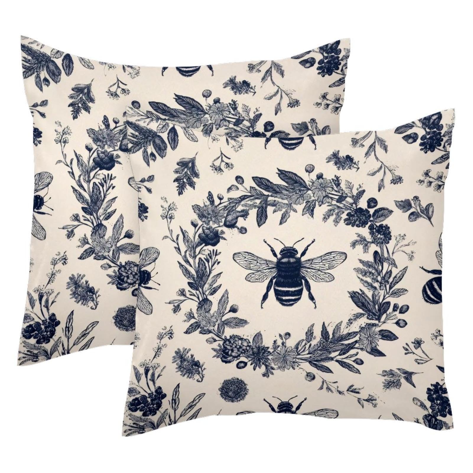 Housses de coussin velours 50x50 haut de gamme au motif floral et abeille raffiné