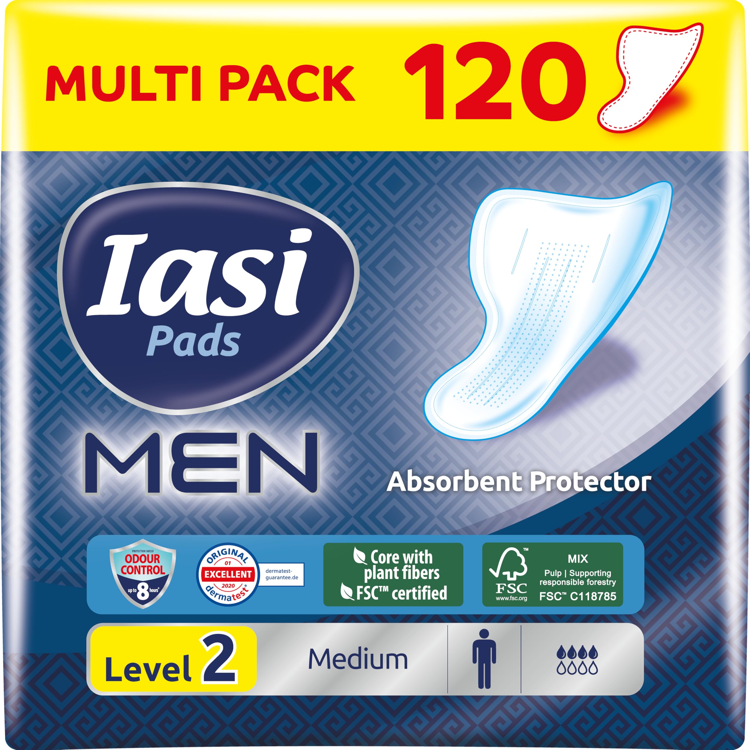 IASI MEN Medium Level 2, Escudos Absorbentes para pérdidas urinarias masculinas leves, 120 unidades