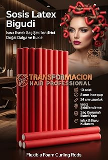 Transformacion 10'lu Sosis Bigudi Seti 8mm | İnce Sıkı Bukle ve Lüle için Isısız Esnek Saç Şekillendirici | Afro Dalga Bigudisi 721913