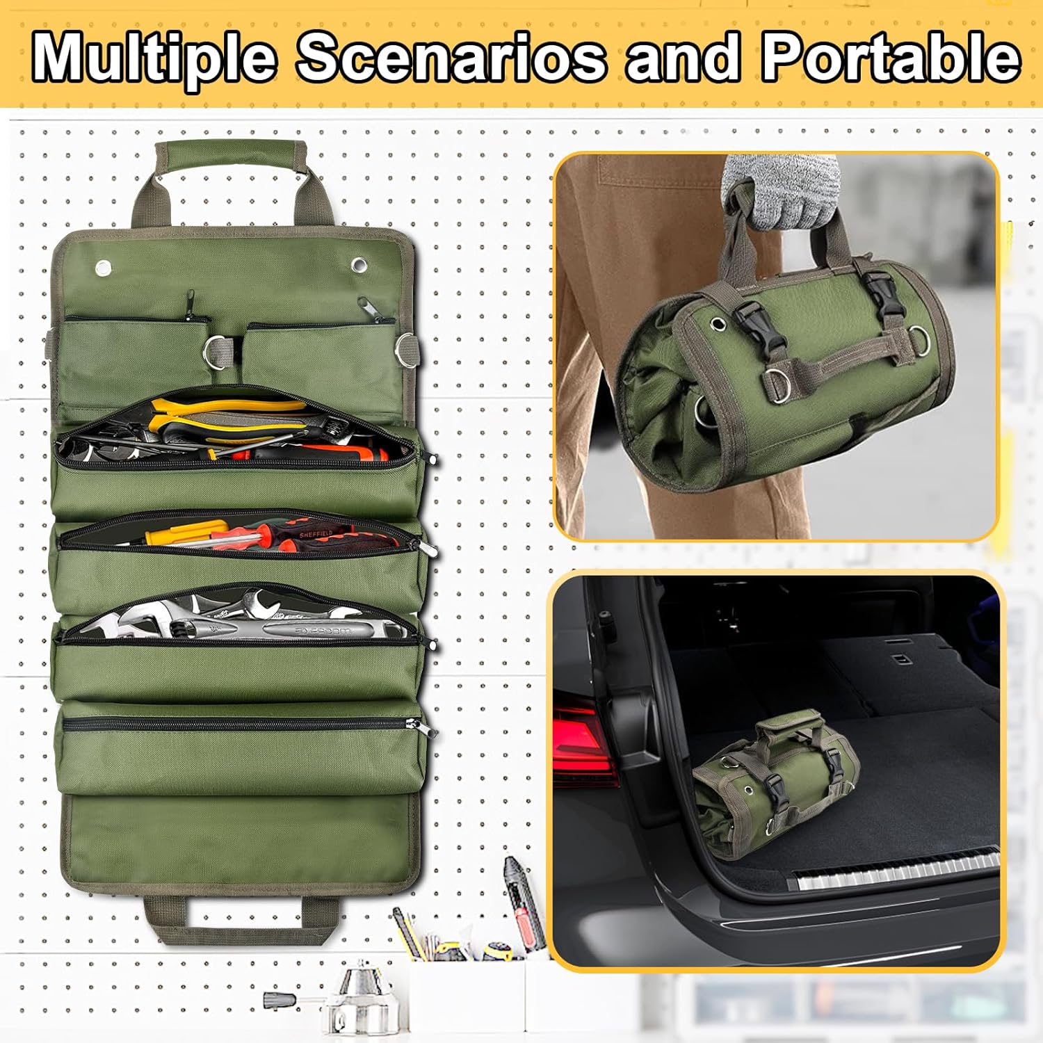 Tool Bag Organizer Roll Up: Gifts for Men Dad Valentines Day Gifts for Him Boyfriend Husband Birthday Portable Motorcycle Tool Box Woodworking Gift for Mechanic Craftsman Electrician Rollup Toolbag - Image 2