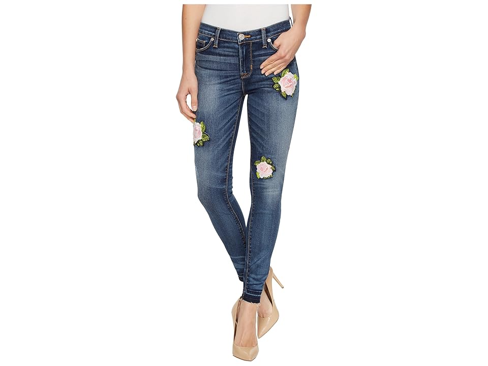 

Hudson Jeans Nico Mid-Rise Ankle Super Skinny with Released Hem Five-Pocket Jeans with Rose Applique in Social Scene (Social Scene) Women's Jeans