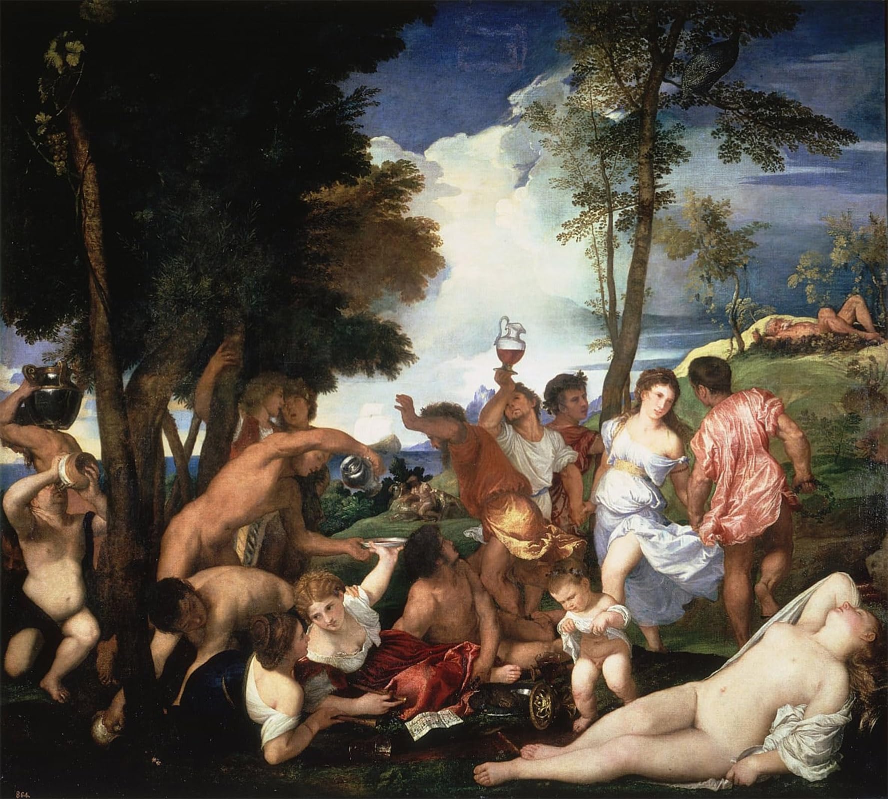 ARTXLXXBN Famous Art Print Poster Vintage Wall Art Bacchanal of the Andrians by Tiziano Vecelli Canvas Art Poster for Home Decor 60x90cm