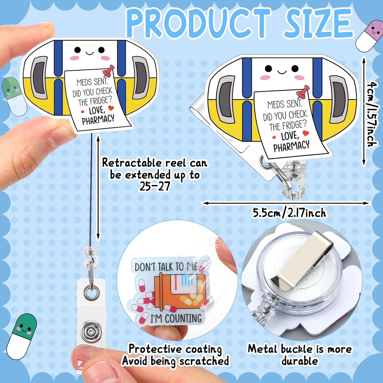 Suncalla 16 Pcs Pharmacy Badge Reel Funny Pharmacy Technician Gifts Retractable Nurse Badge Reel for Doctors Nurses Week Gift RN Medical Assistant CNA Supplies