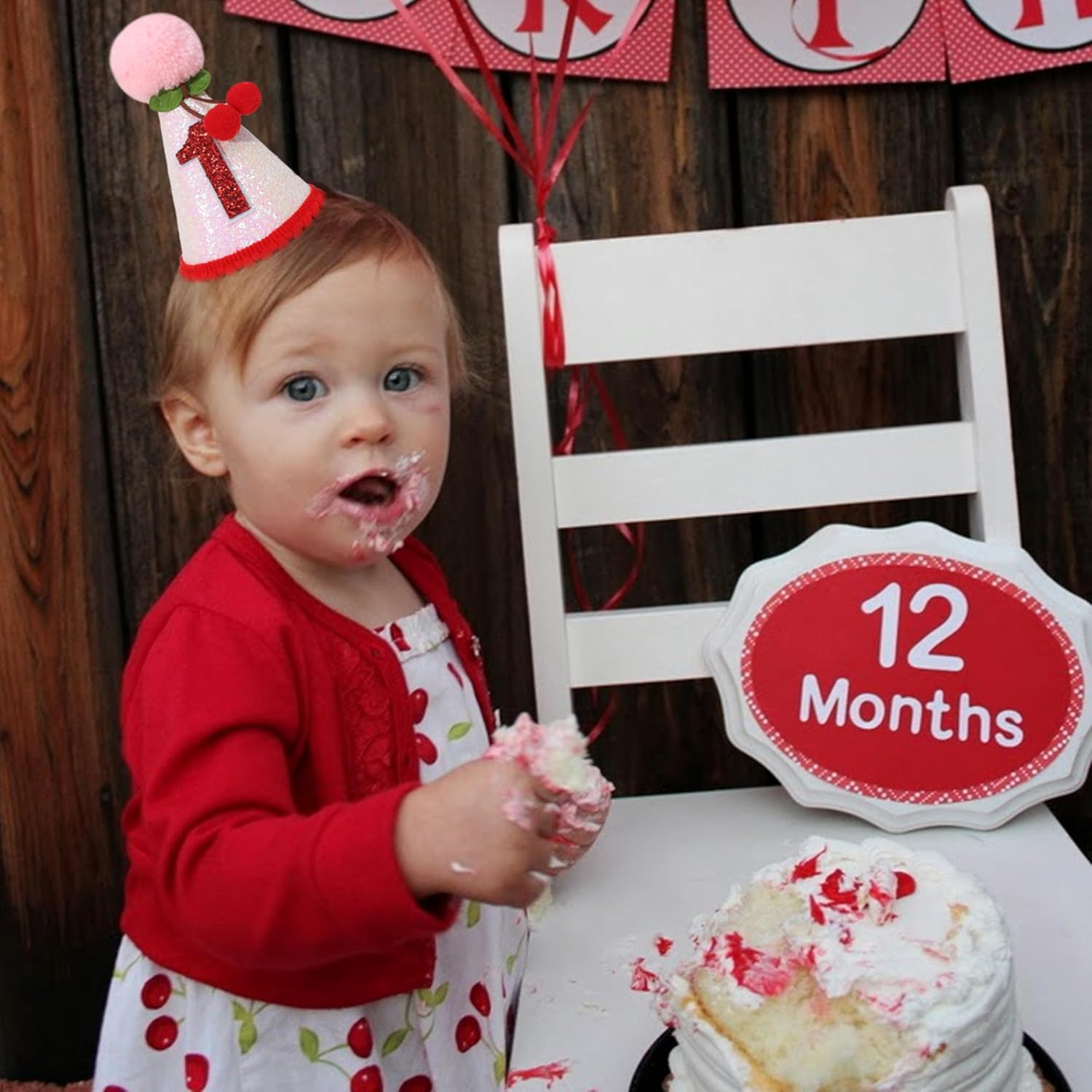 Cherry 1st Birthday Hat - Sweet One Party Decorations, Pink Glitter First Crown for Girls, Fruit Themed Cake Smash, Pink Felt Party Crown - Image 4
