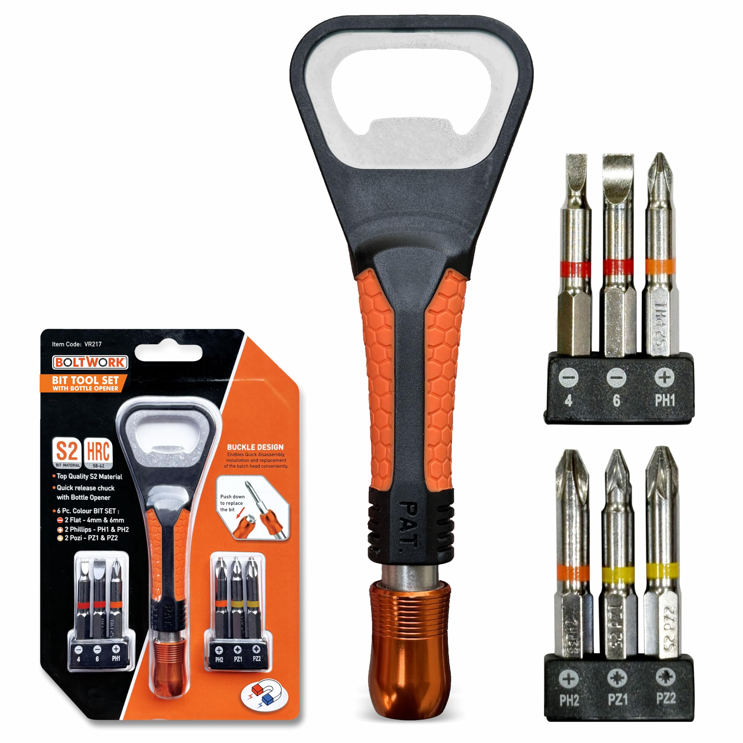 BOLTWORK Screwdriver Bit Set Bottle Opener 6 Piece S2 High Grade Steel, Heavy Handle Professional & D.I.Y Use, 1% of Sale Value Will be Donated to Hospital Sheffield