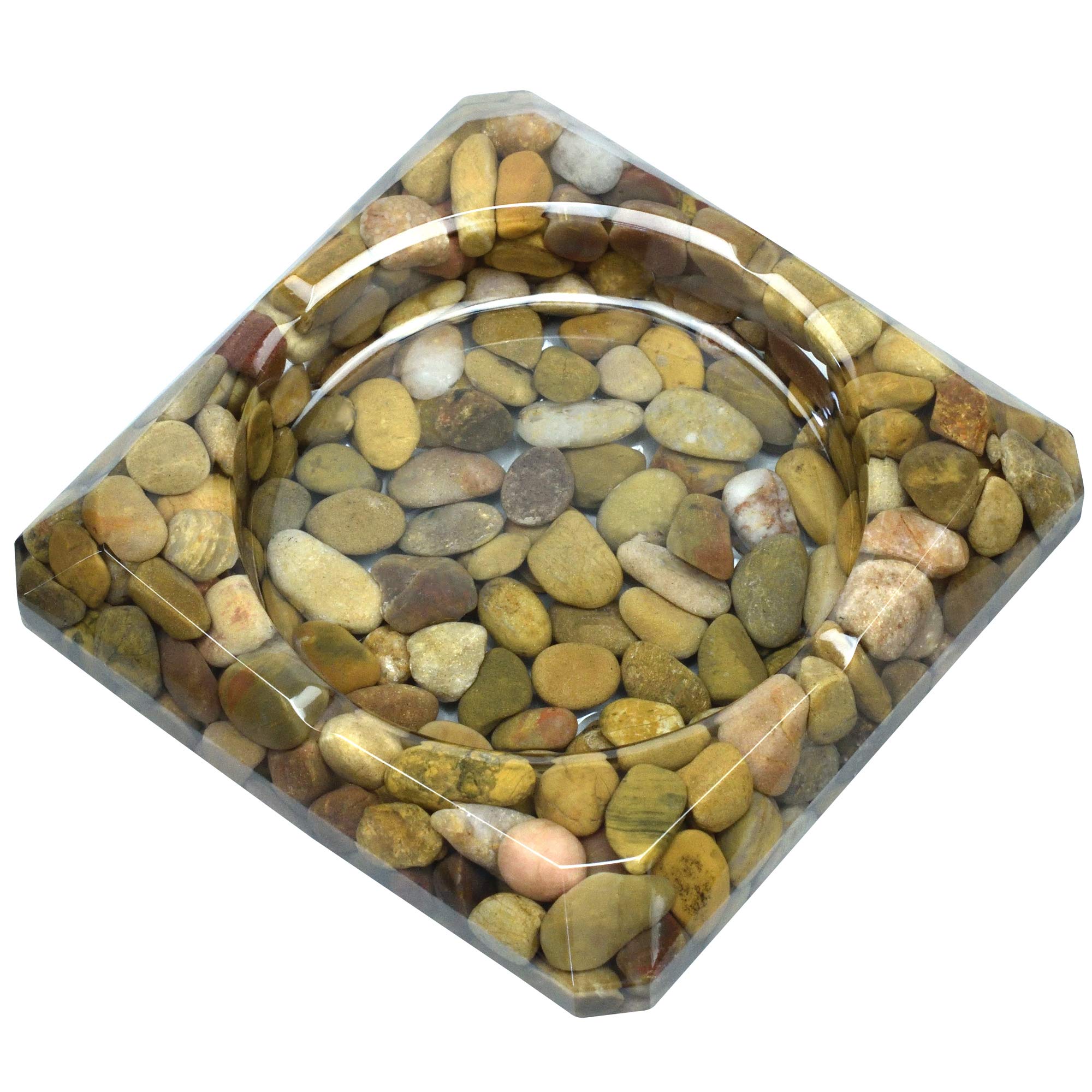 Natural Stone Pebbles Ashtray, 5.1" Square Brown Stone Ashtray