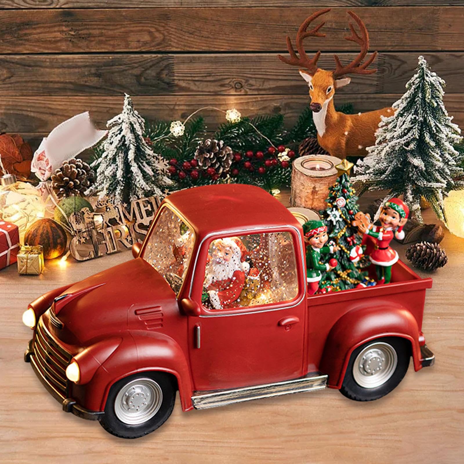 Décoration de Table de Noël, Camion du Père Noël Miniature, Boule à Neige Musicale, Cadeau D'intérieur pour La Maison Ou Le Bureau, StyleB