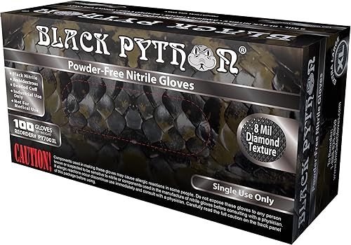Miniatura 10 de BLACK PYTHON HD 8 MIL guantes desechables de nitrilo, sin látex y polvo, industrial, textura de diamante elevado, caja1000
