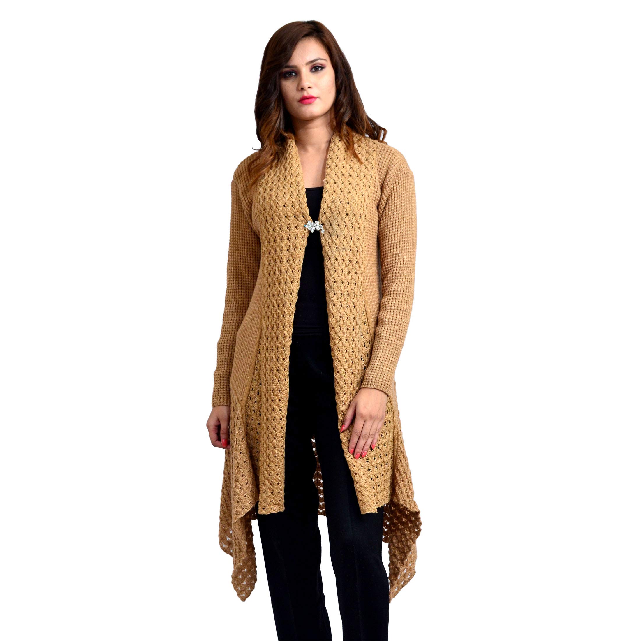wool 4u Women Ladies Girls Winter Wear Woolen Open Front Longline Hem Long Sleeves Shrug Cardigan-picture-43