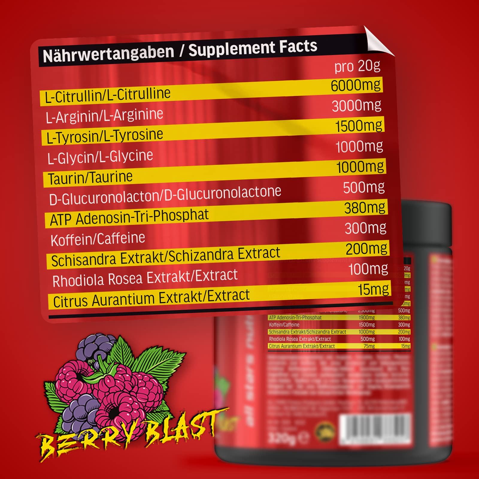 All Stars Raw Intensity Pre Workout Booster Berry Blast I Fitness-Pulver mit Aminosäuren & Pflanzenextrakt I Energy Drink mit Koffein & Taurin I Shake fettarm & zuckerarm