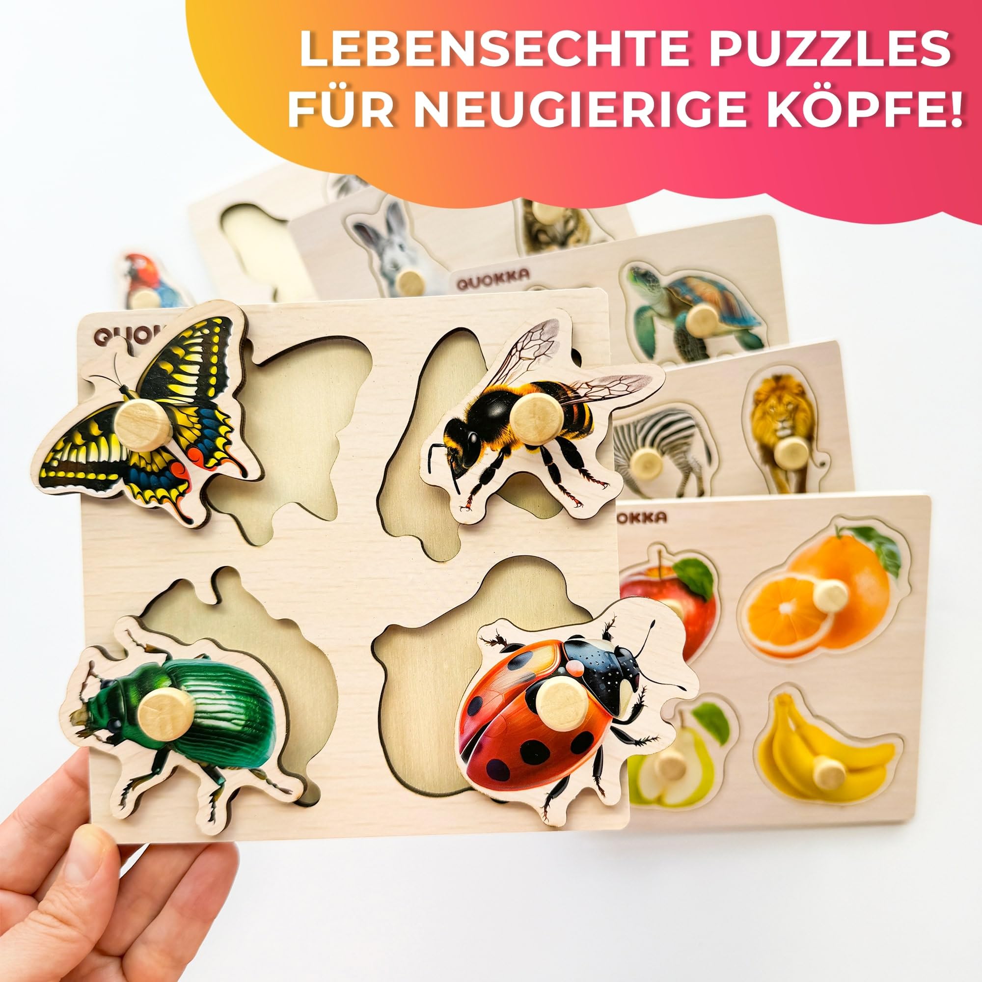 QUOKKA Steckpuzzle Holz ab 1 2 Jahre - 6 Set Spielzeug Puzzle ab 2 3 Jahre - Tiere Lernspiele für Kinder - Geschenk für Baby Mädchen and Junge