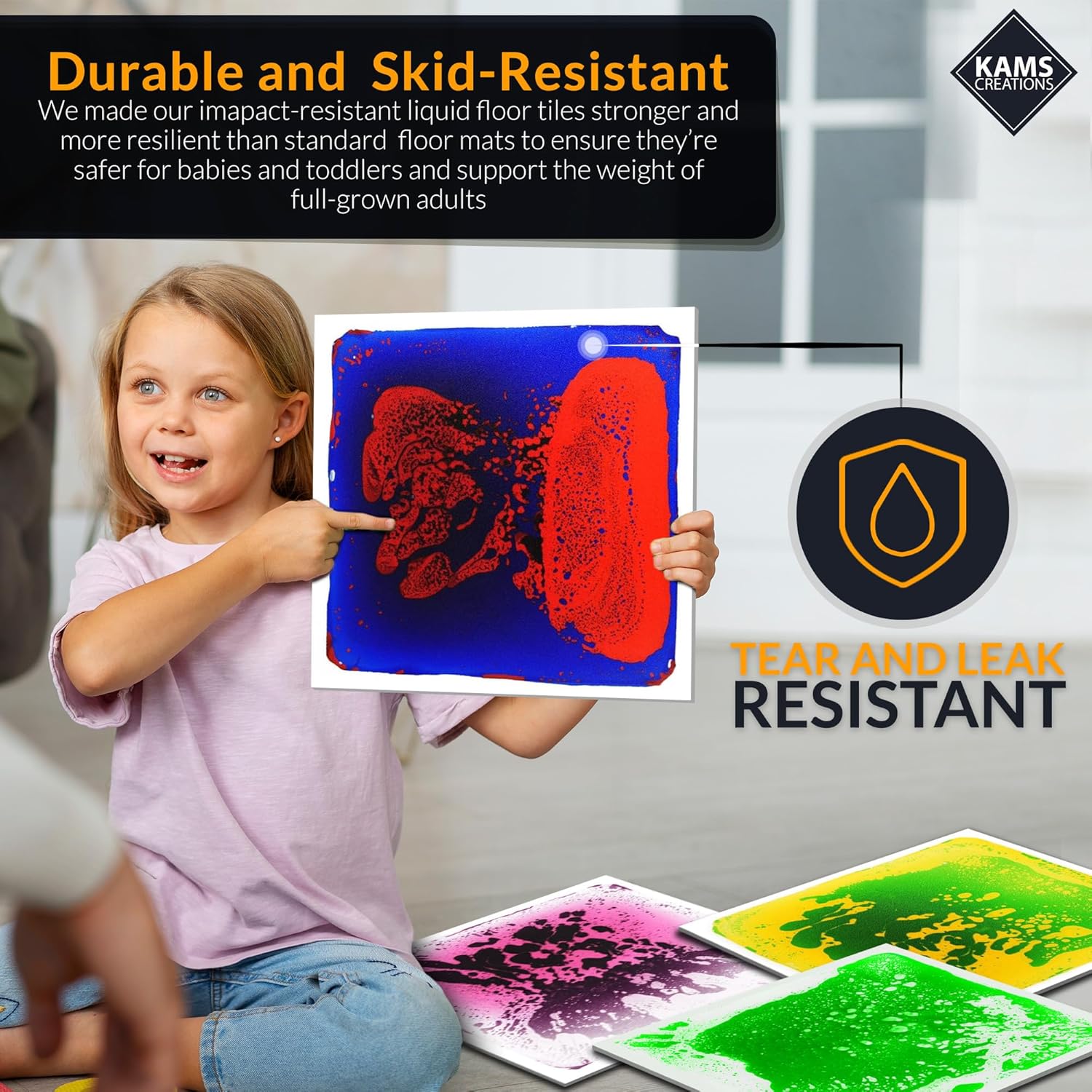 Multicolor Sensory Tiles for Autism Liquid Fusion Lava Tiles for Kids Sensory Activity Play Centers for Children, Toddler, Teens 12" X 12" Sensory Toys (Pack of 4)
