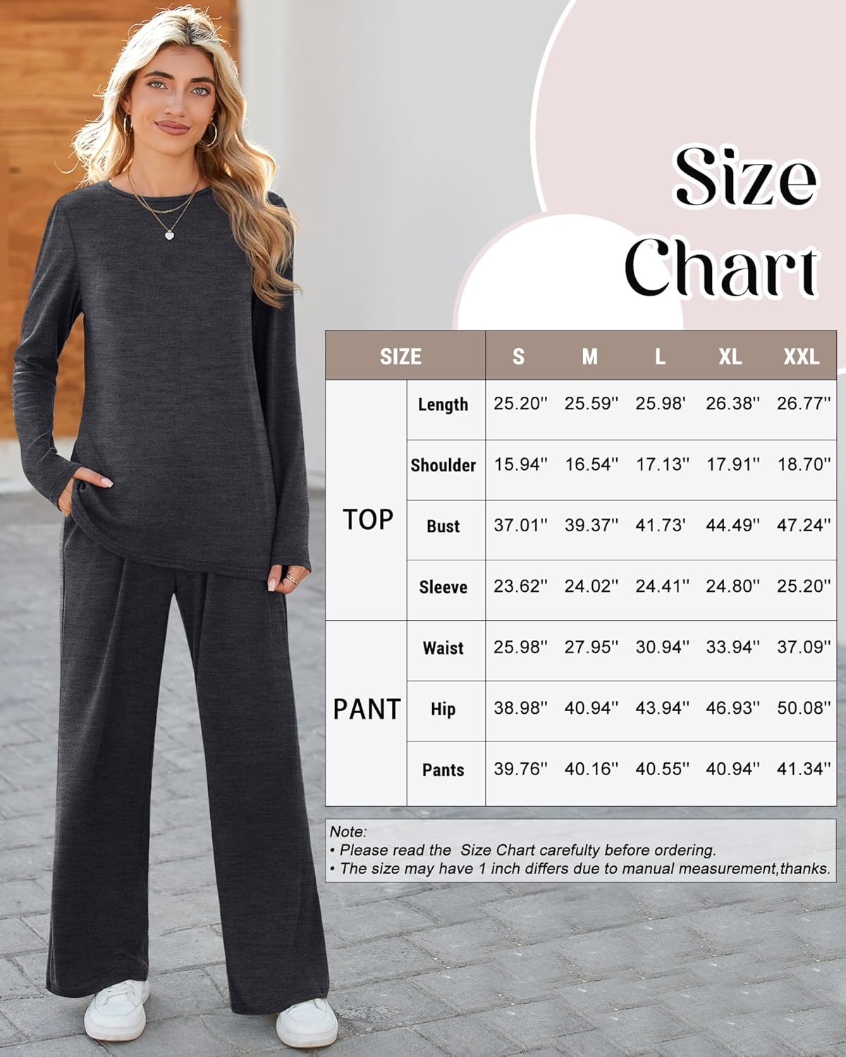 Ficerd Women's 2 Piece Casual Tracksuit Long Sleeve Lounge Sets Crew Neck Pullover Tops Long Pants with Pockets Outfits - Image 6