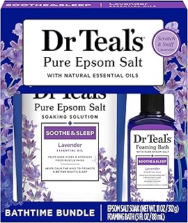 Dr Teal's Lavender Essential Oil Epsom Salt and Foaming Bath Sampler Set, 2 Piece, Off White