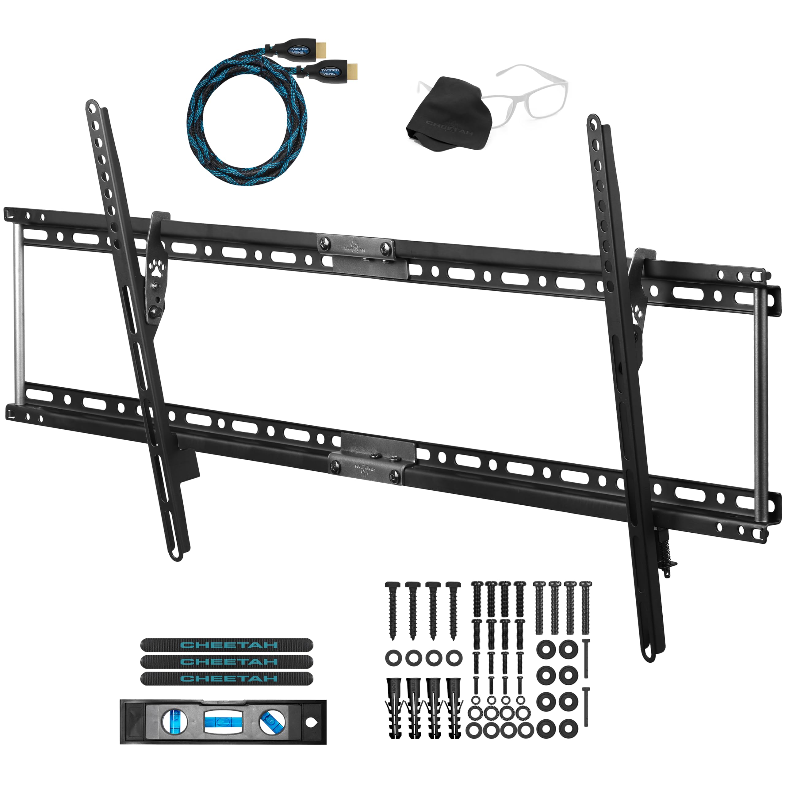 Cheetah APTMLB Tilt TV Wall Mount for 37-80" TVs, Newer Displays up to 100", 165lbs and VESA 800, Low 1.3" Profile, Fits 32" Studs, Universal LCD LED