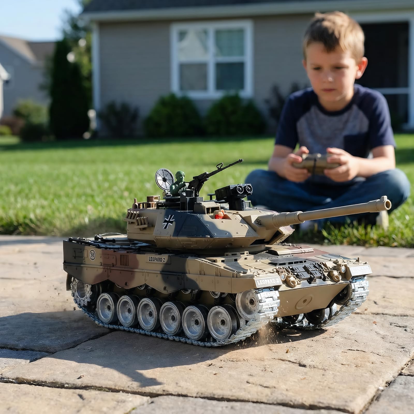 Tanque RC Leopard 2A 1:18 Orugas Metálicas – Humo Sonido 2.4GHz Rotación 360° | Tanque Teledirigido Militar Regalo Niño 8 Años | Kit Completo