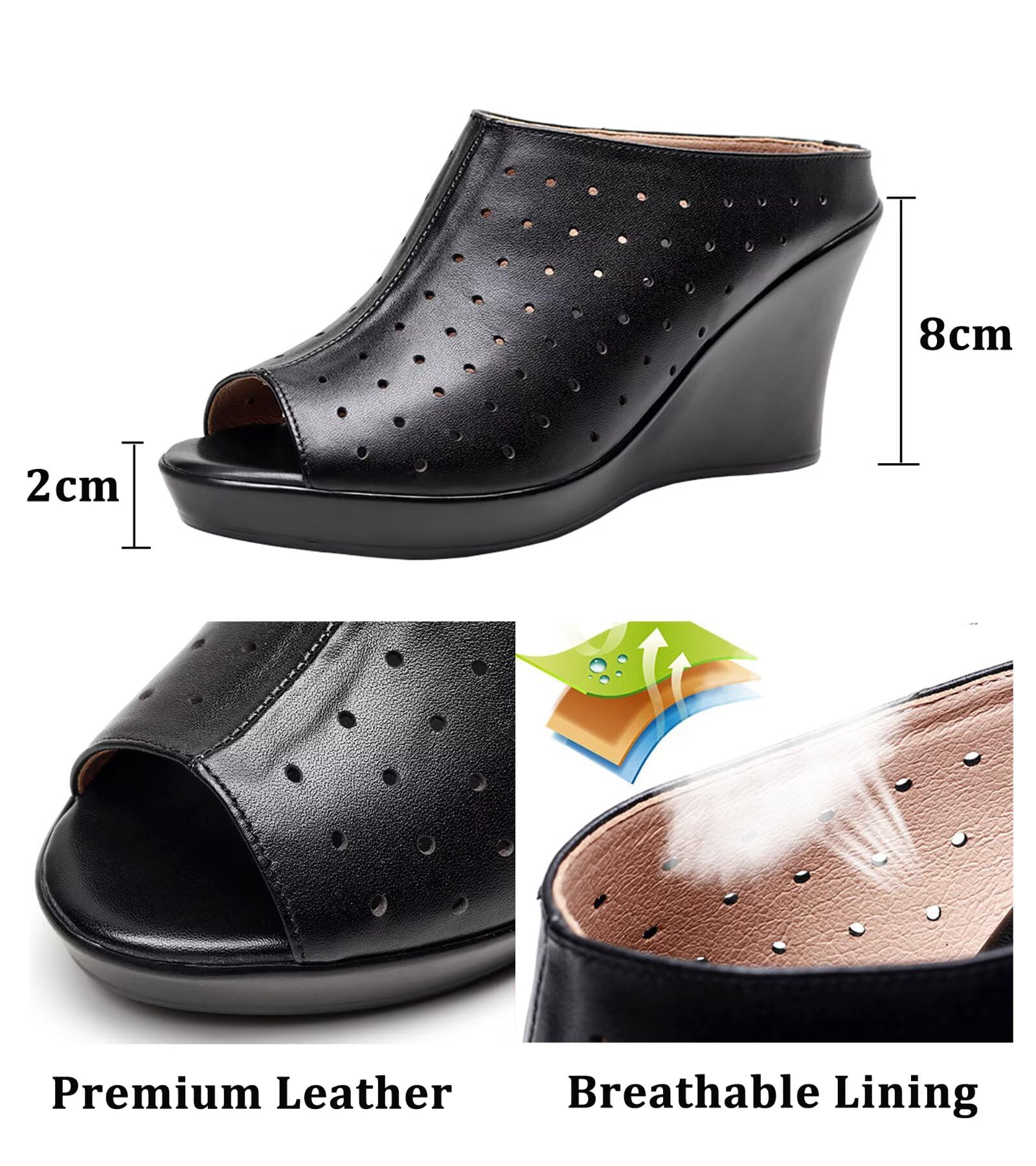 HNVAVQ Mules con Zeppa Donna in Pelle - Ciabatte Eleganti con Plateau - Sandali con Zeppa Alta per Estate, Ufficio e Feste (Tacco 8cm e 10cm)