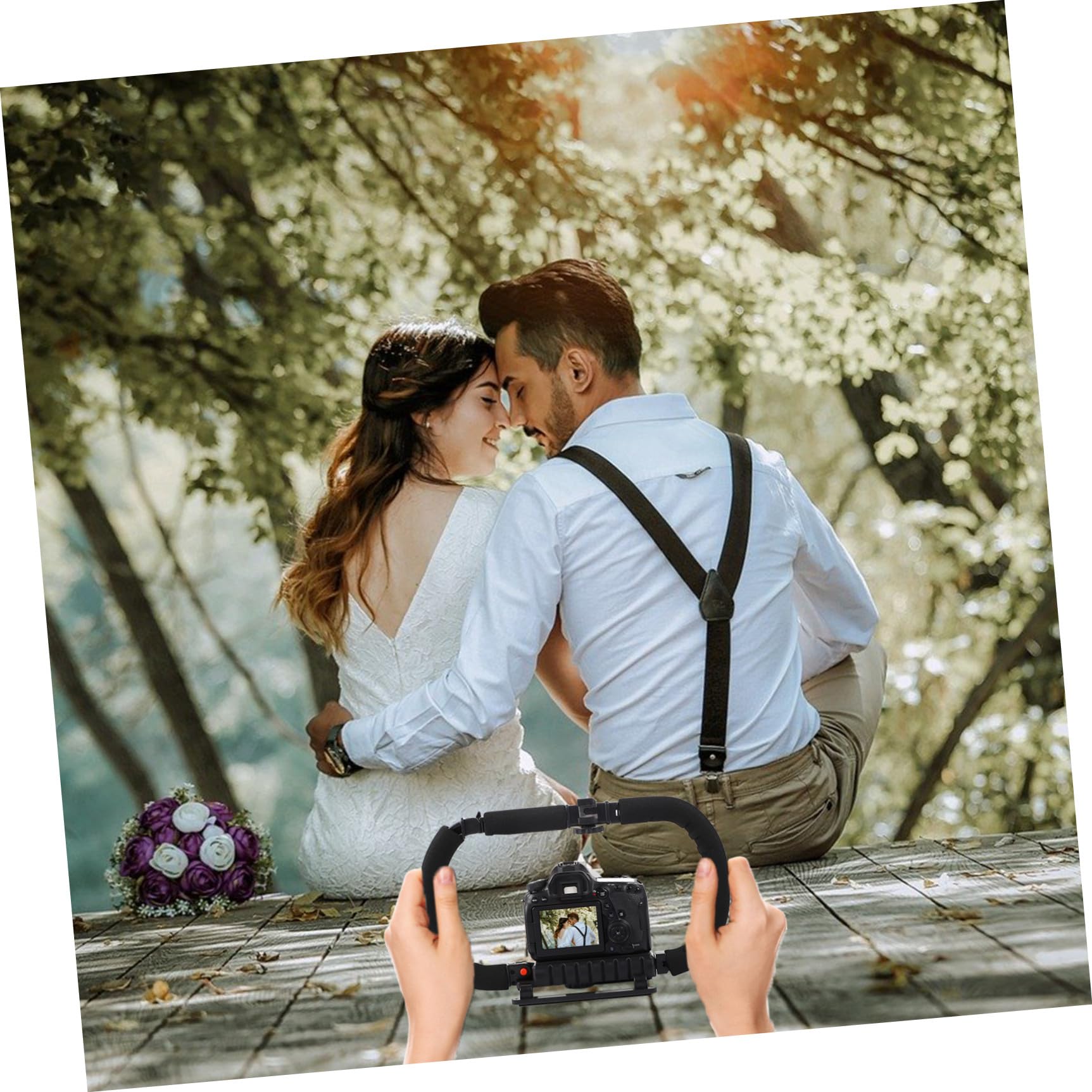 Artibetter Stabilizzatore per Videocamera e Smartphone Nero Impugnatura in Spugna e Supporto per Tre Hot Shoe, Vite da 1/4 Pollice per Riprese Professionali