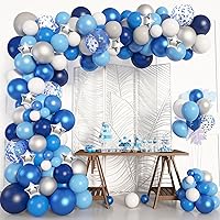 Vista 1 de Amandir Kit de guirnalda de arco de globos azul marino, 144 globos de papel de aluminio de estrella plateada con confeti azul claro real