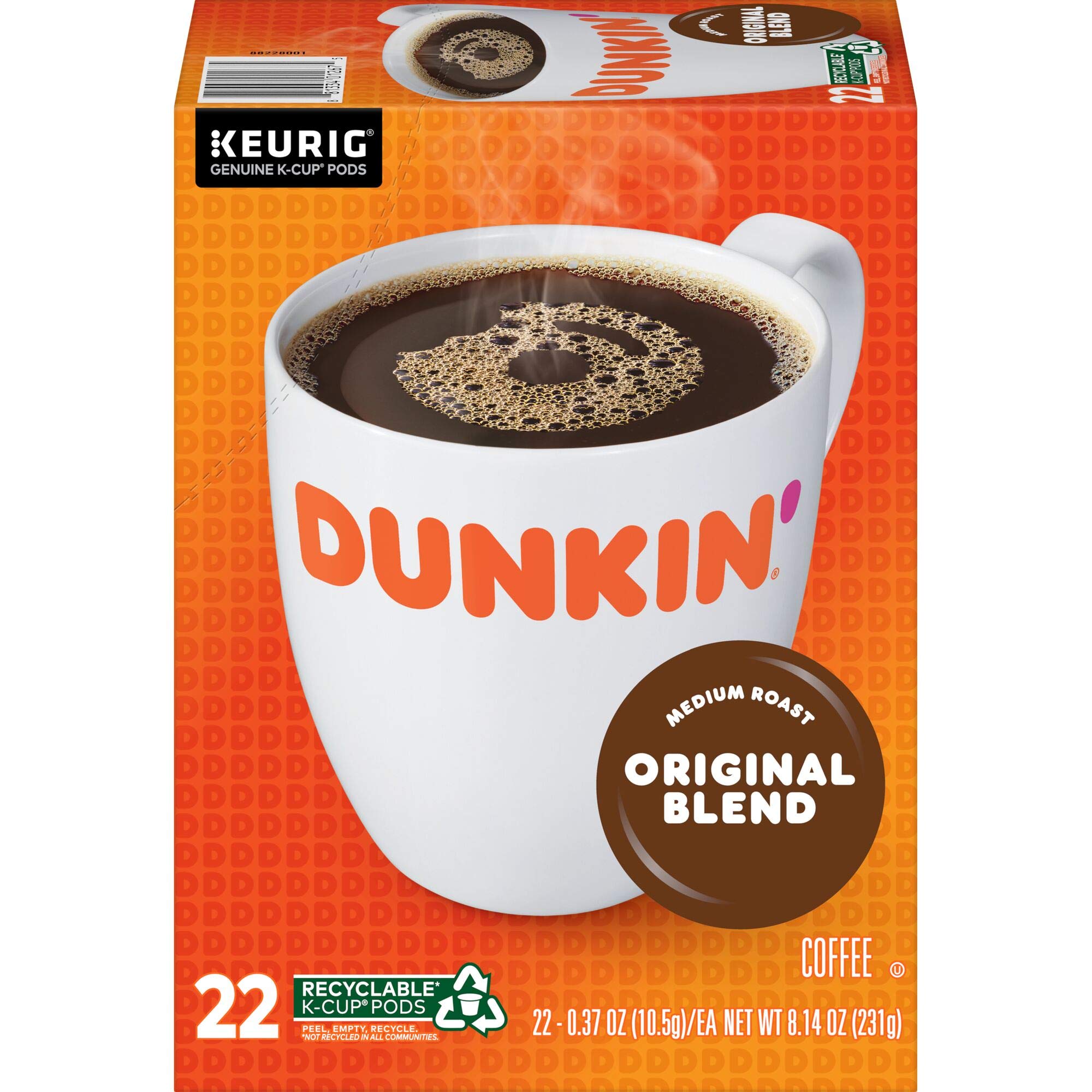 Dunkin' Original Blend Medium Roast Coffee, 22 Keurig K-Cup Pods