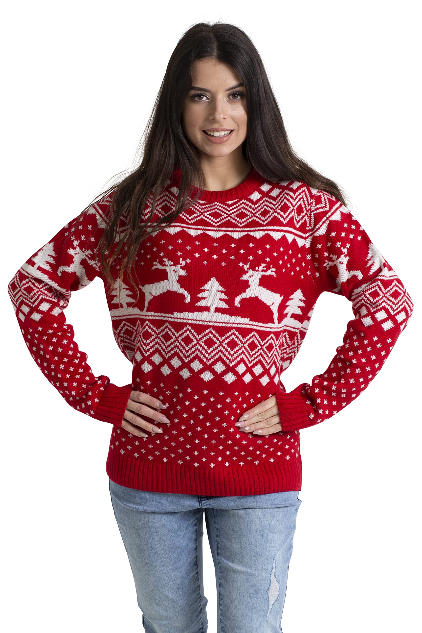 BlauerHafen Damen Weihnachten Jumper Lange Ärmel Knit Rundhals Crew Christmas Xmas Sweater
