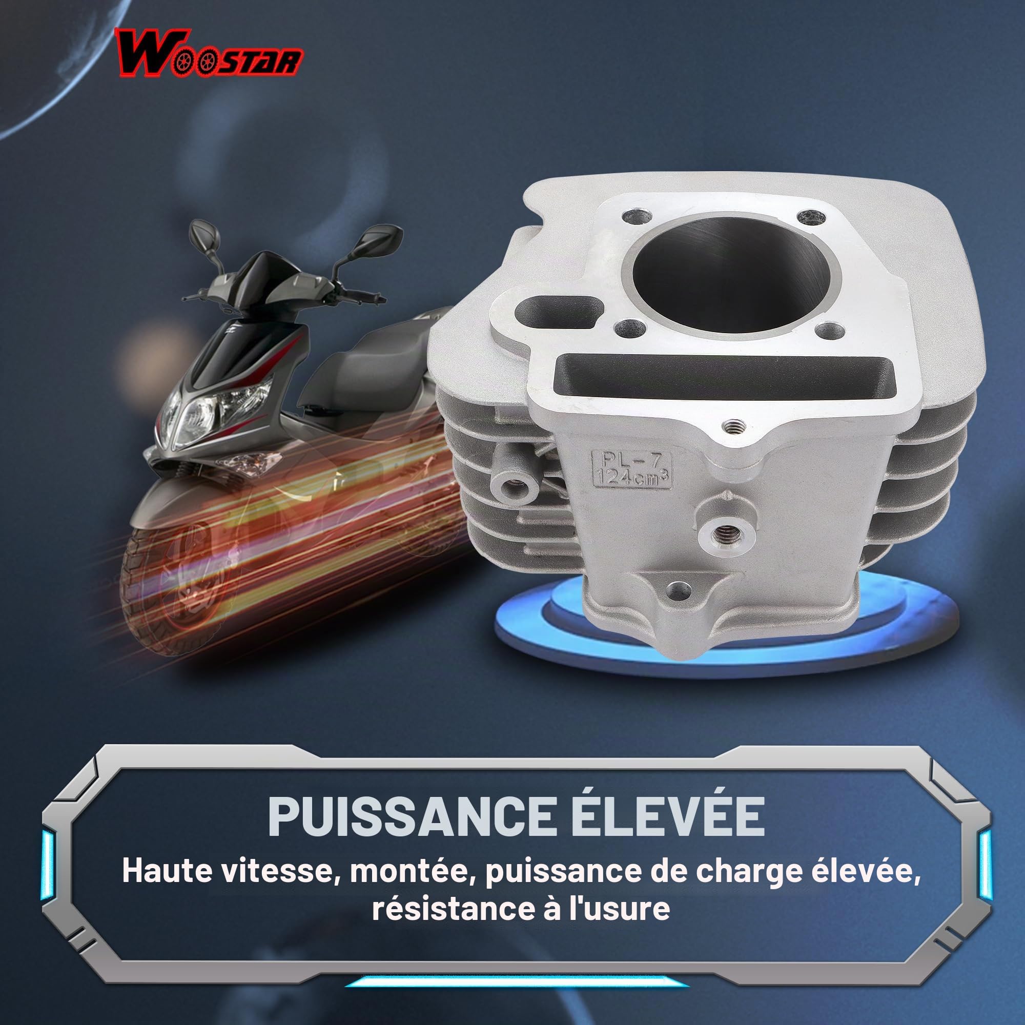 WOOSTAR 52,4mm Aluminium Cylindre à Grand Alésage avec Kit de Segments de Piston Remplacement pour Lifan 110cc 125cc 4 Roues moto ATV Quad Go Kart Dirt Pit Bike Dune Buggy