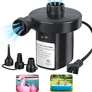 Air Pump Electric Air Pump for Inflatables Air Mattress Pump Electric Pump for Inflatables with 3 Nozzles Inflator Deflator Air Pump for Air Mattress Beds Pool Floats Boats Swimming Ring 110V AC 130W
