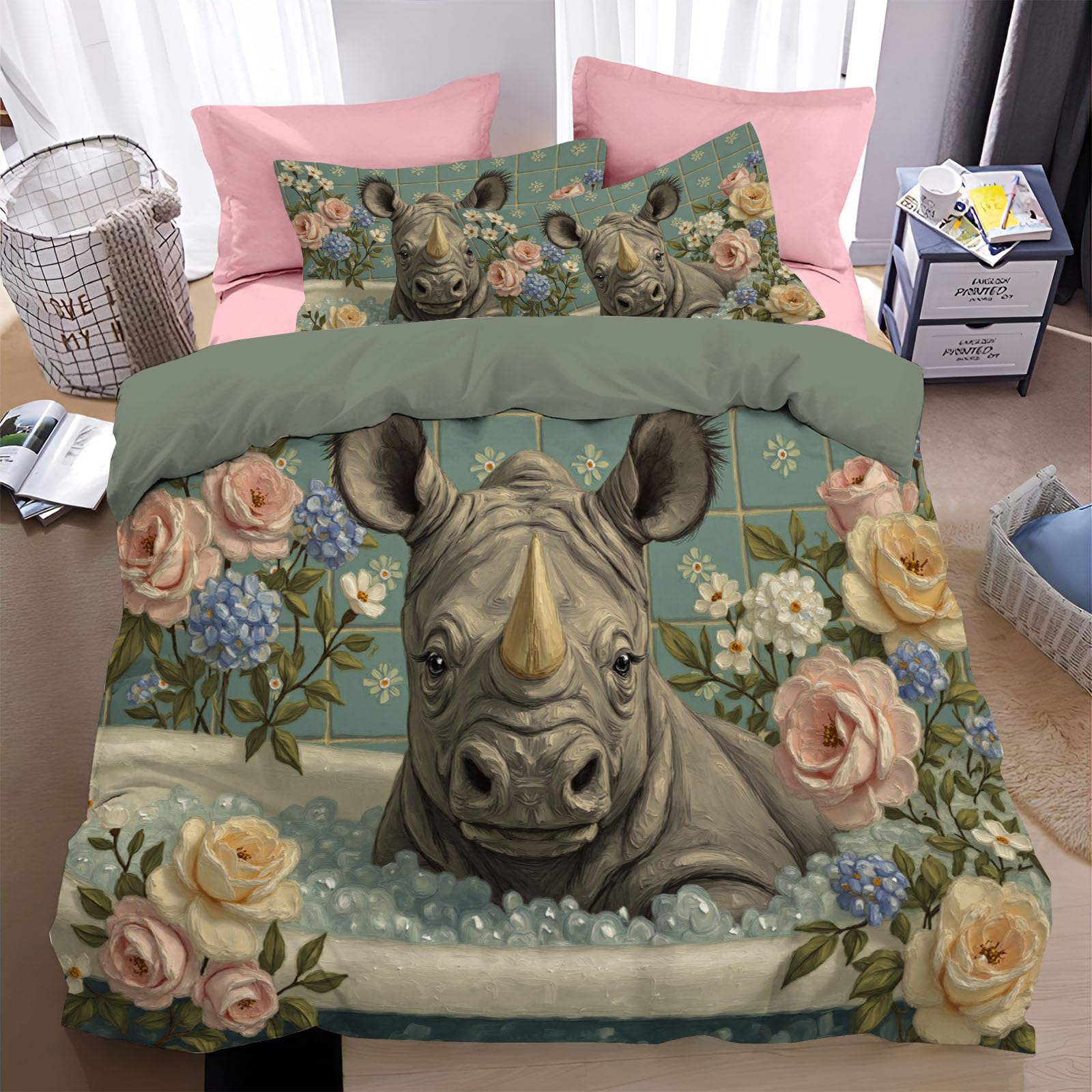 Housse de couette 200x200 indigo humour en microfibre douce avec fermeture éclair solide