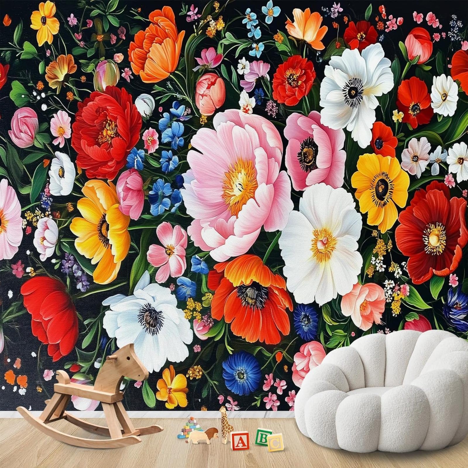pdghsdkgjh Photo Wallpaper Poppies Colourful Wild Flowers Botanical Non-Woven Modern Living Room Bedroom Children's Room Decoration Motif Wallpaper,200cmx140cm Stickers - Frameless Painting - Poster