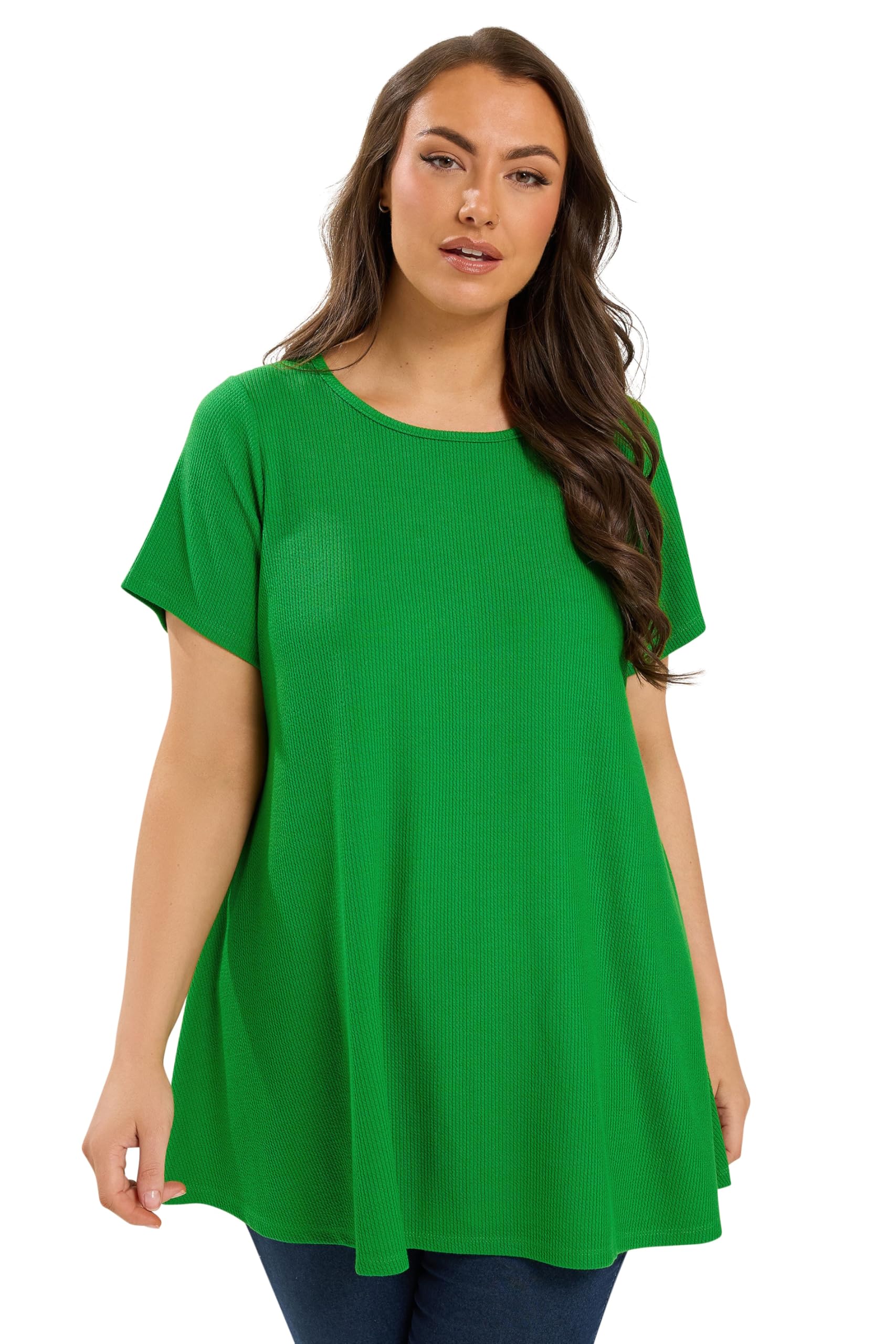 Yours Curve Green Ribbed Swing Top - Women's - Plus Size Curve