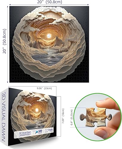 Vista 2 de Rompecabezas de arte visual 3D para adultos, 500 piezas, rompecabezas de cueva amanecer, para adultos, hermosos rompecabezas de paisaje, 3d visual
