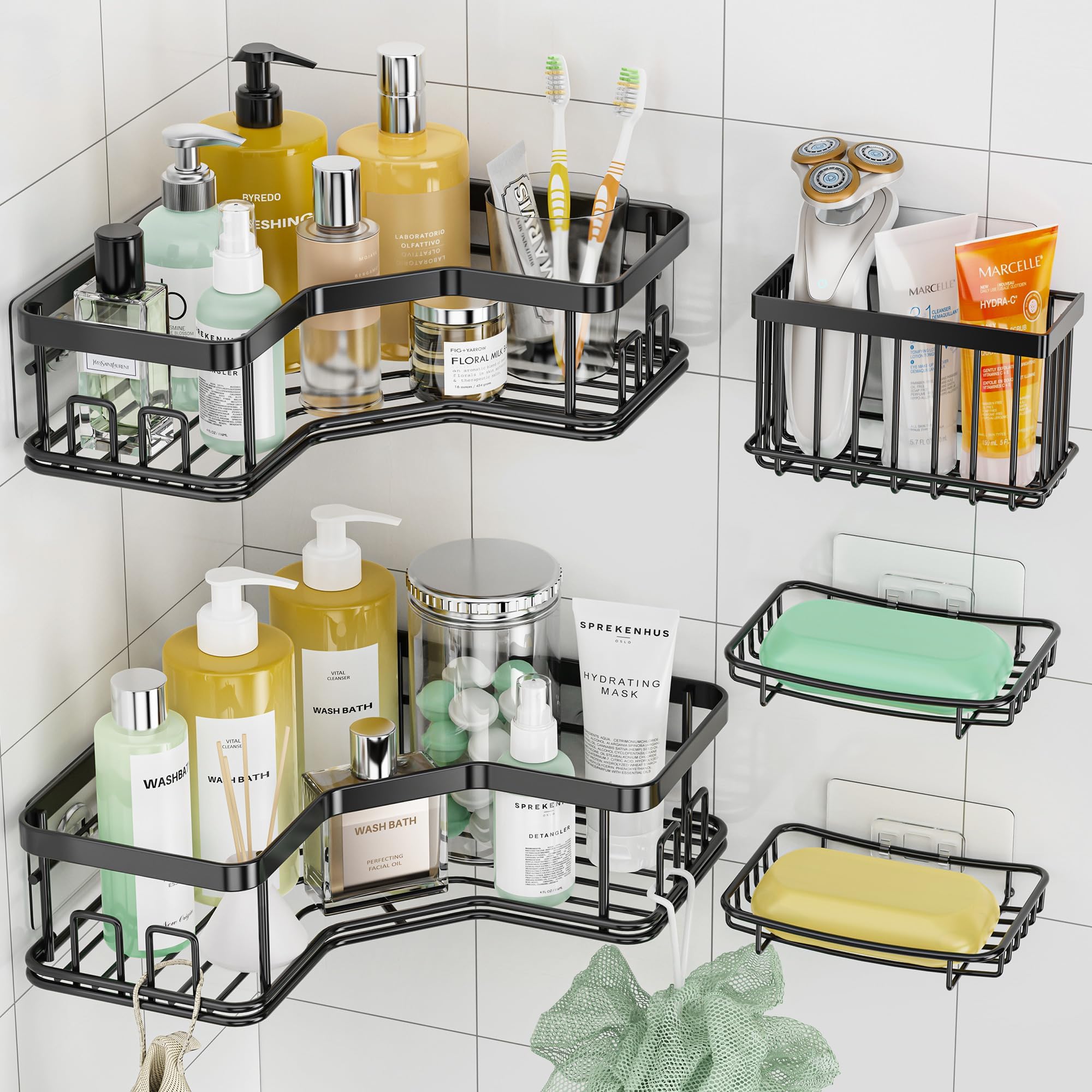 MAXIFFE Shower Caddy Organizer, 5-Pack Corner Shower Caddy Organizer Shelves Storage Rack Accessories for Bathroom Countertop Home Decor Set, Black