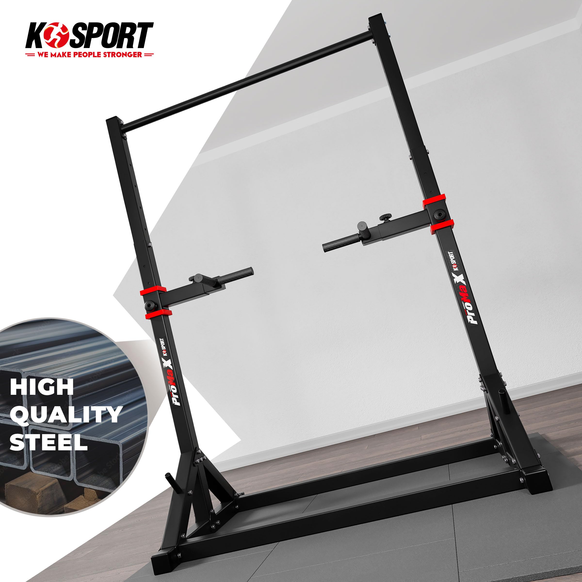 K-Sport: Barra de tracción estacionaria + estación de inmersión I Estación de fuerza con barra de tracción y barra de inmersión I Estación de inmersión de tracción I Equipo de fitness para el hogar