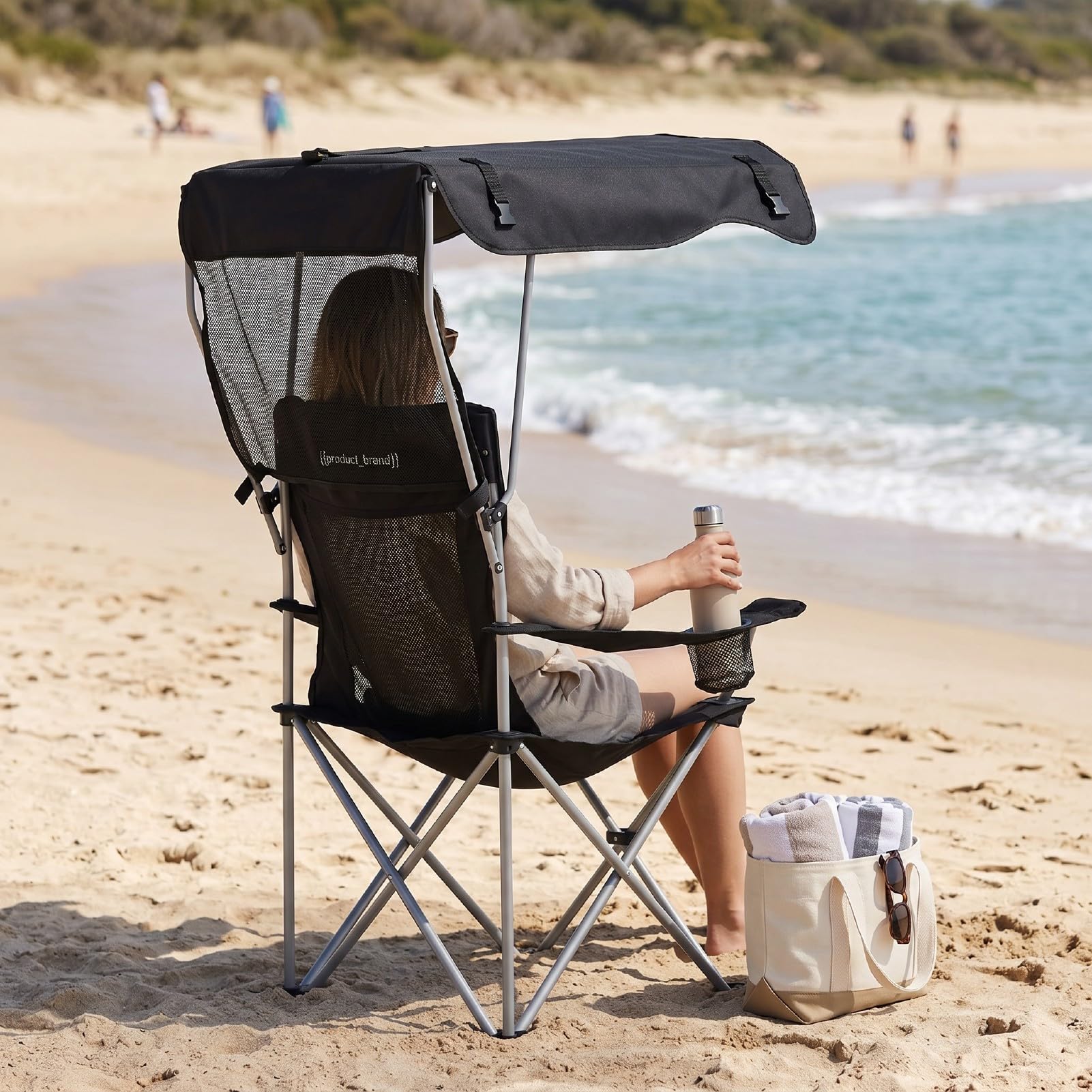 Folding Camping Chair with Shade, 300 LB Capacity