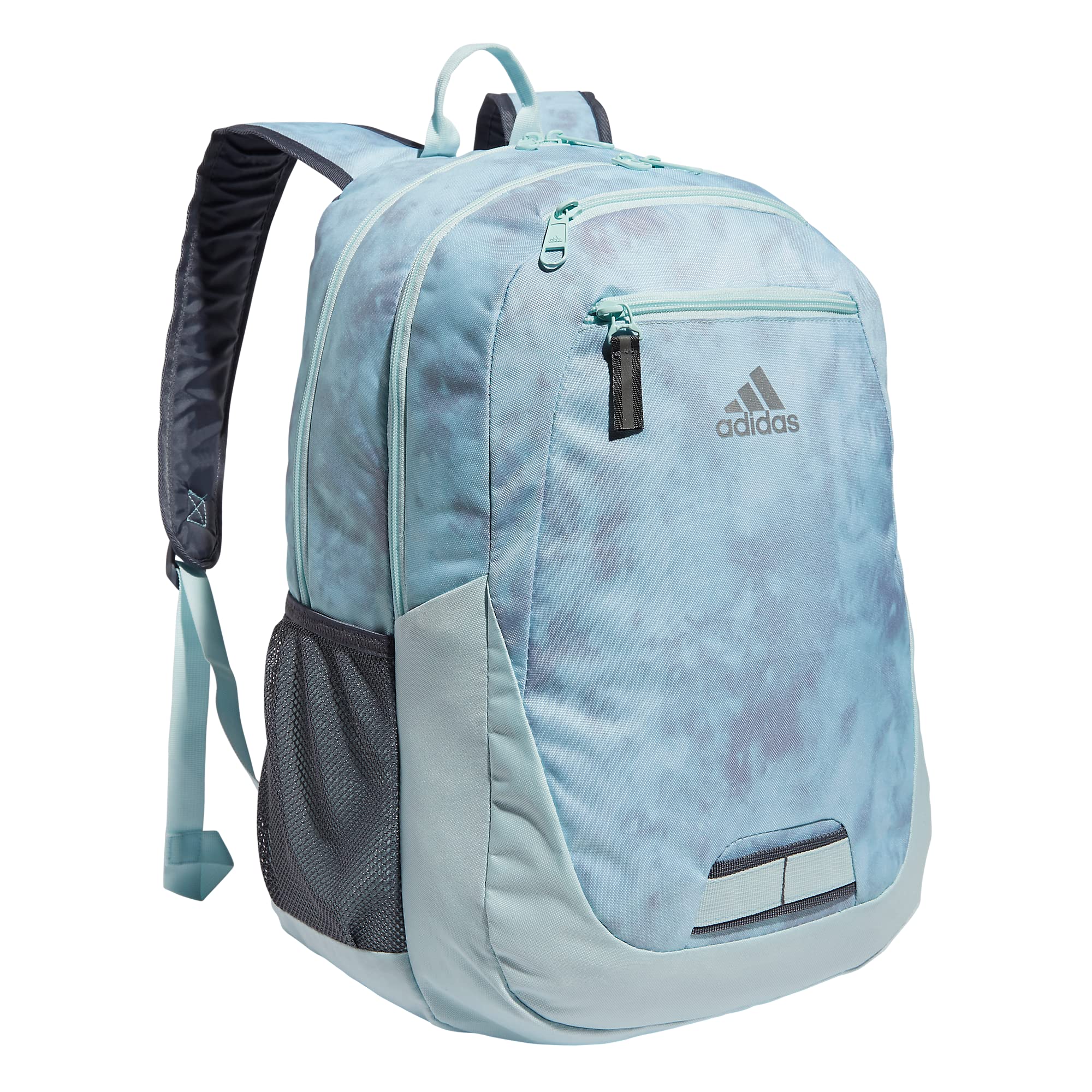 adidasFoundation Backpack for Laptop, Large Durable Athletic Gym Bag, Stone Wash Almost Blue-Grey Two/Almost Blue/Silver Metallic, One Size