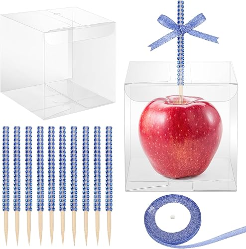 Miniatura 8 de Anglekai 10+10 cajas de manzana de caramelo con agujero y palos, 10 palitos de manzana de caramelo brillante, 10 cajas de manzana de caramelo con