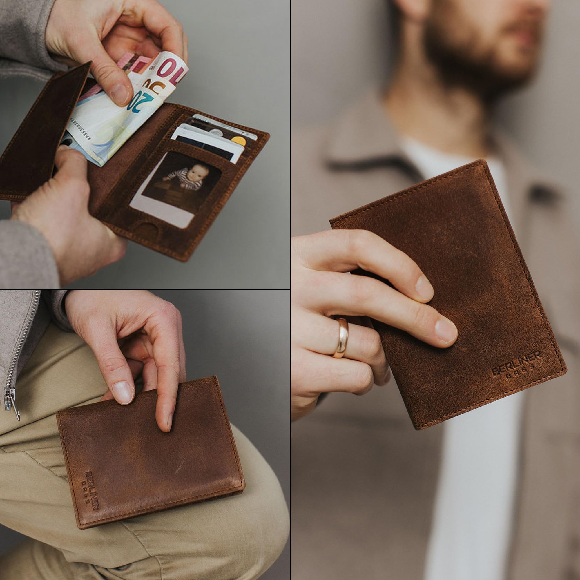 Berliner Bags Oskar Portadocumenti da Viaggio in Vera Pelle, per Uomo con Protezione RFID e Scomparti per Carte, Documenti e Banconote – Marrone