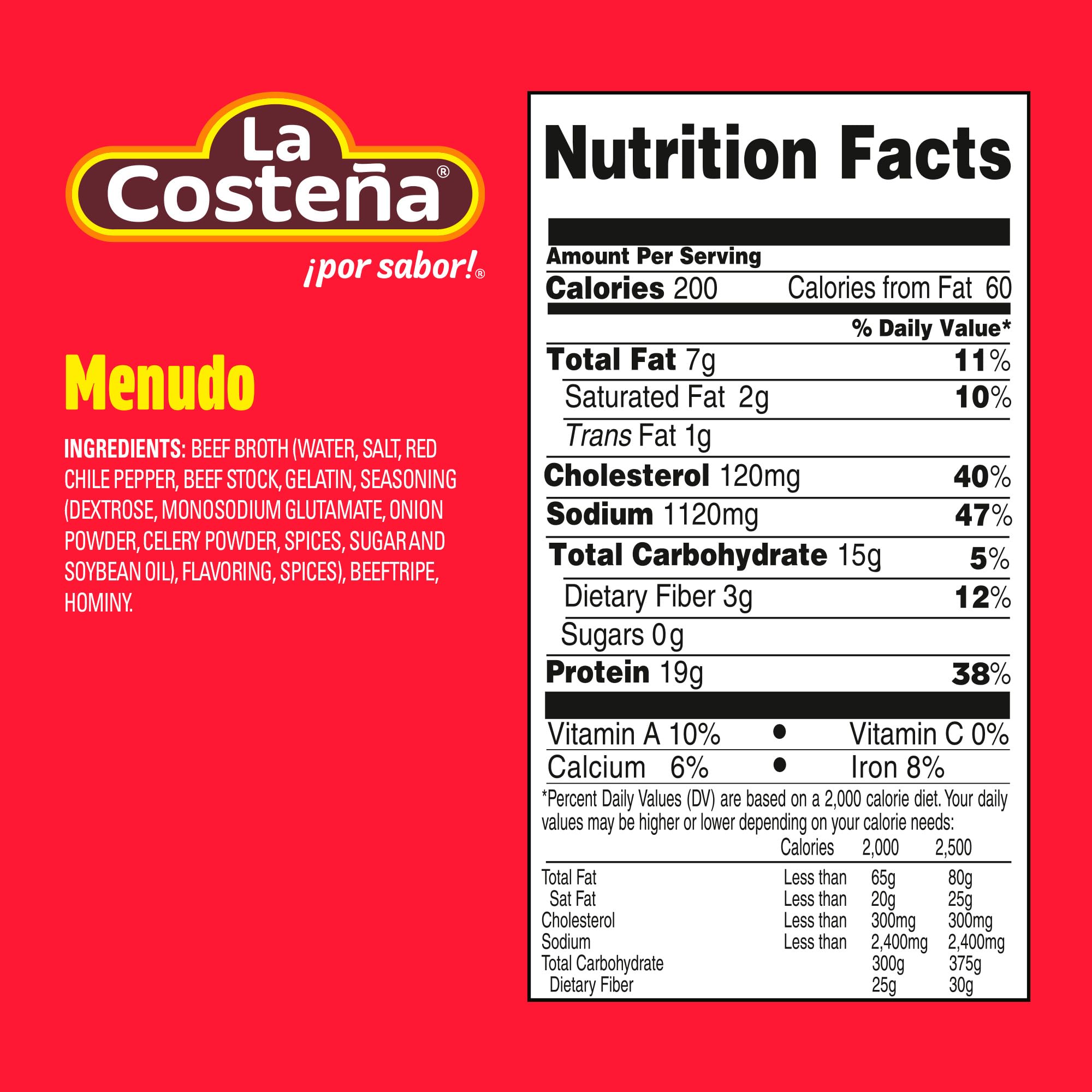 La Costeña Menudo Mix - Classic Mexican Food with Beef Stock, Hominy Corn & Mexican Seasoning - Canned Beef Tripe for Chunky Soup - Pantry Staples - Ready to Eat Shelf Stable Food - 25 oz, 12 Pack