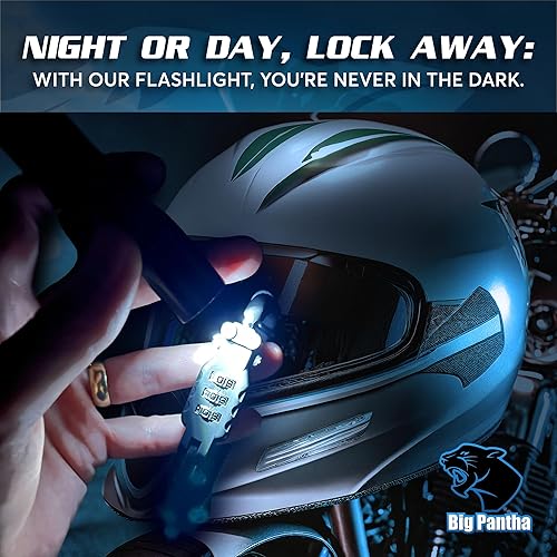 Miniatura 5 de Linga y candado para casco de moto Elegante negro PIN con combinación difícil dispositivo de bloqueo de mosquetón que asegura el casco y chaqueta de