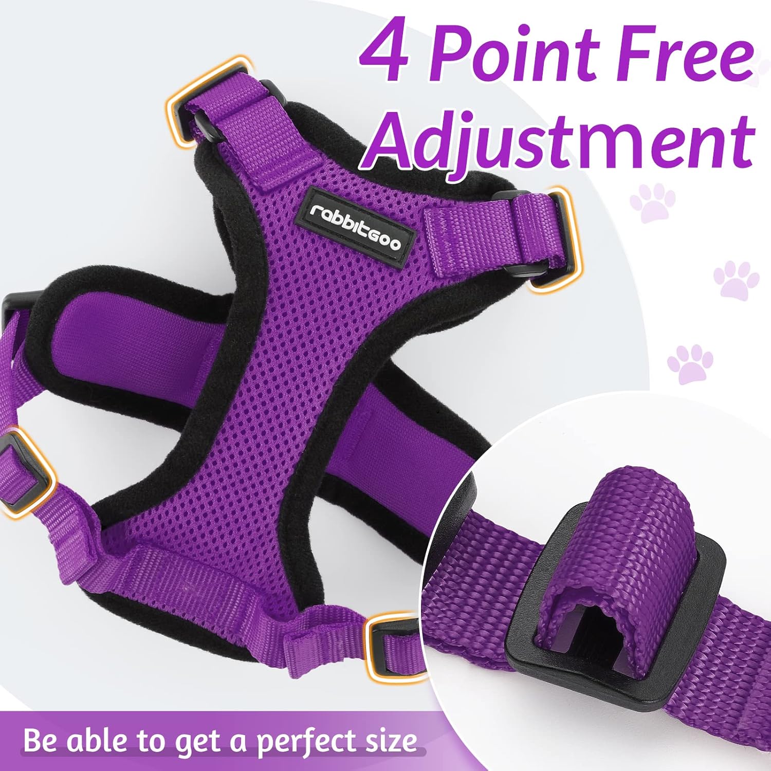 rabbitgoo Cat Harness and Leash for Walking, Escape Proof Soft Adjustable Vest Harnesses for Cats, Easy Control Breathable Reflective Strips Jacket, Purple, S S Purple