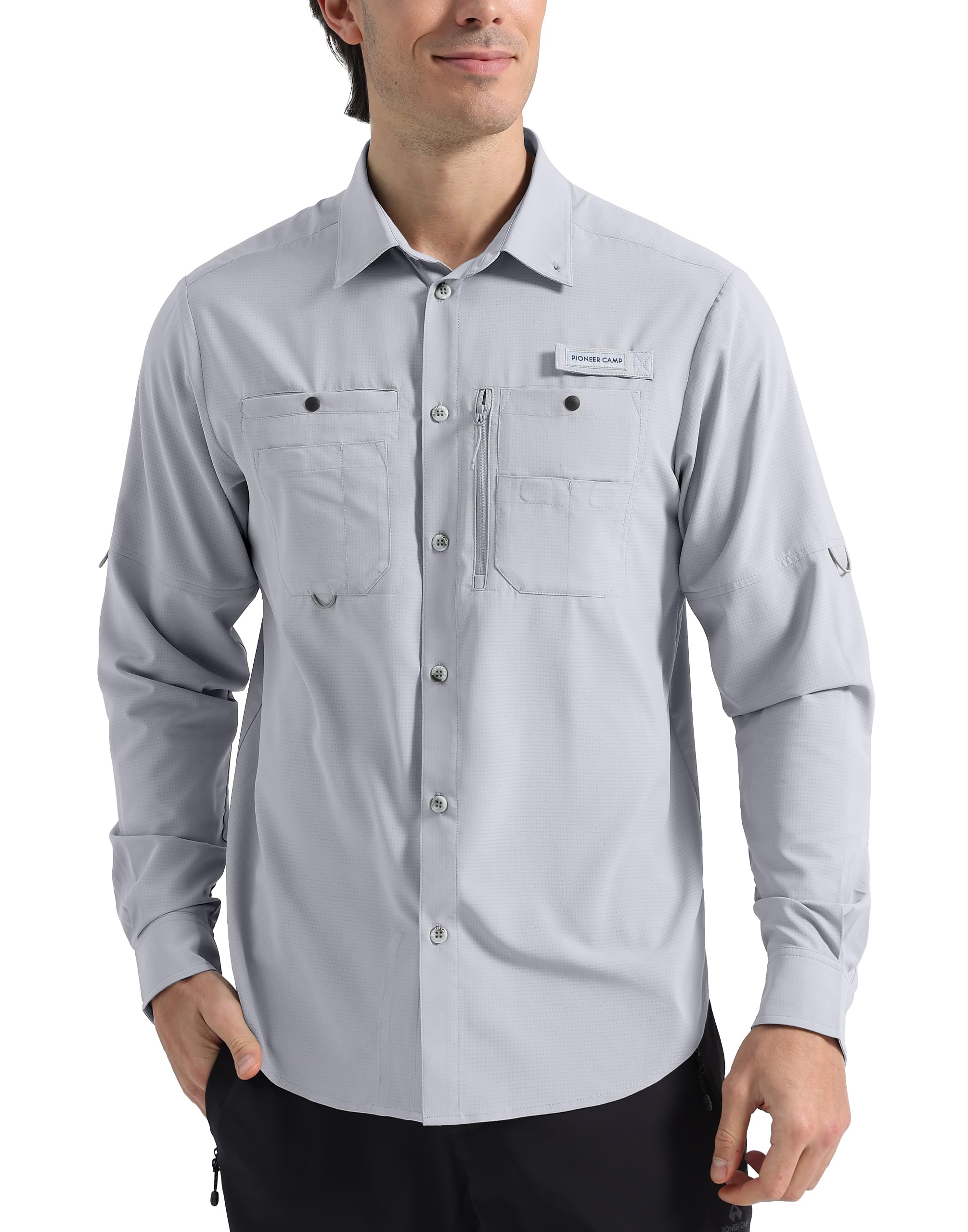 Pioneer Camp Camicie da pesca da uomo a maniche lunghe UPF50+ protezione solare UV Button Down camicie ad asciugatura rapida raffreddamento per escursioni safari