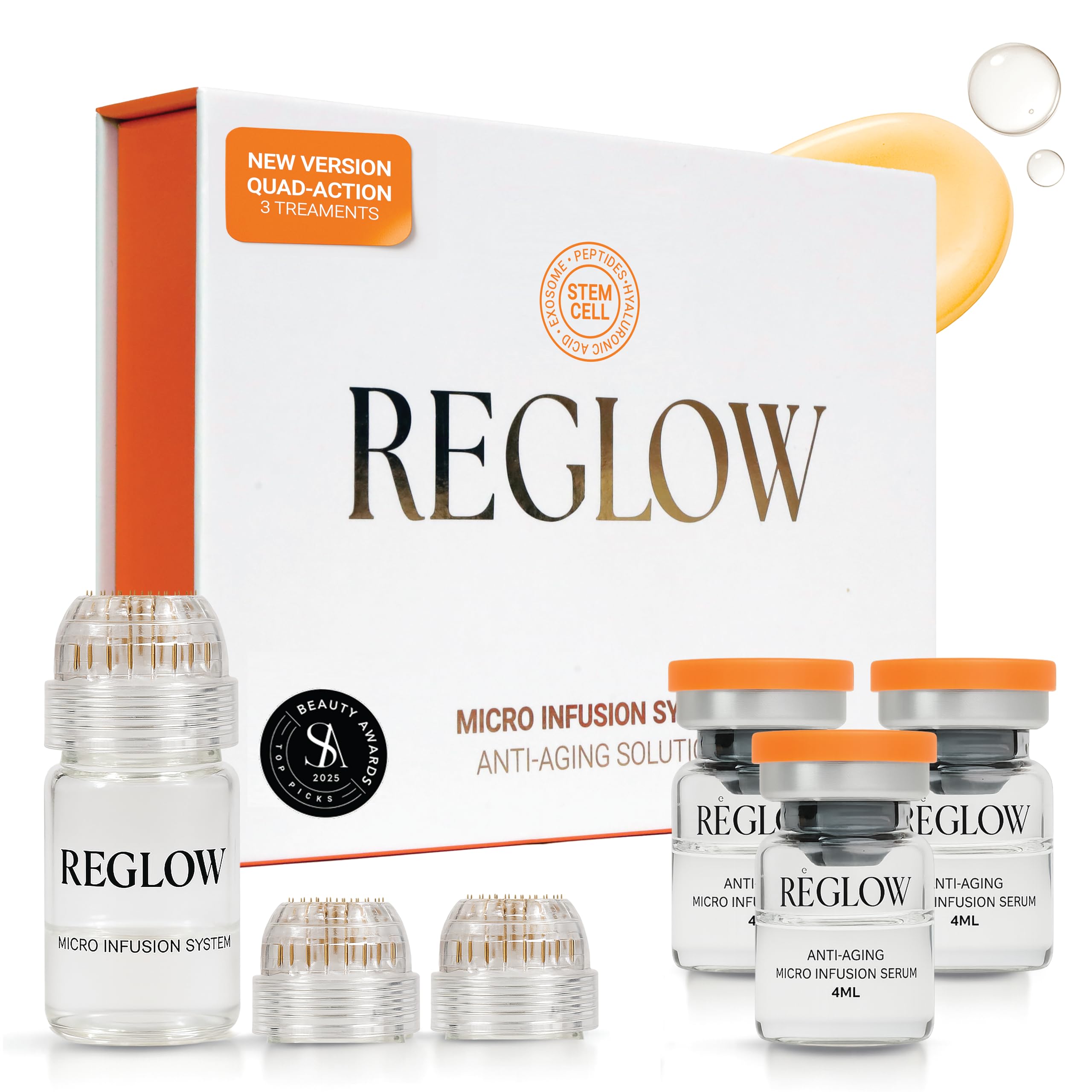 ReGlow Micro Infusion System for Face – 300% Deeper Absorption with 24K Gold Microneedling Tool + Serum (1.5 Months) – Firmer Radiant Skin, at-Home Treatment with Collagen Peptides & Hyaluronic Acid