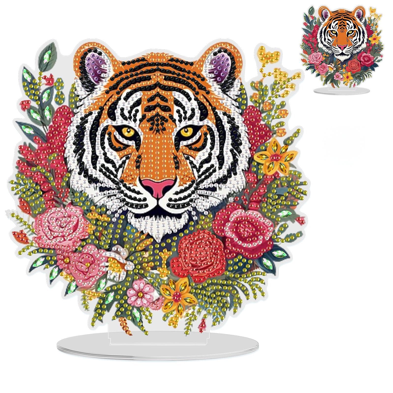 NAIMOER Tabletop Diamond Art Tiger Kits for Adults Kids, DIY Double Sided Animals Desktop Ornaments Special Shaped Rhinestone Stand Up Desk Placements, 5D Gem Gifts Home Decoration