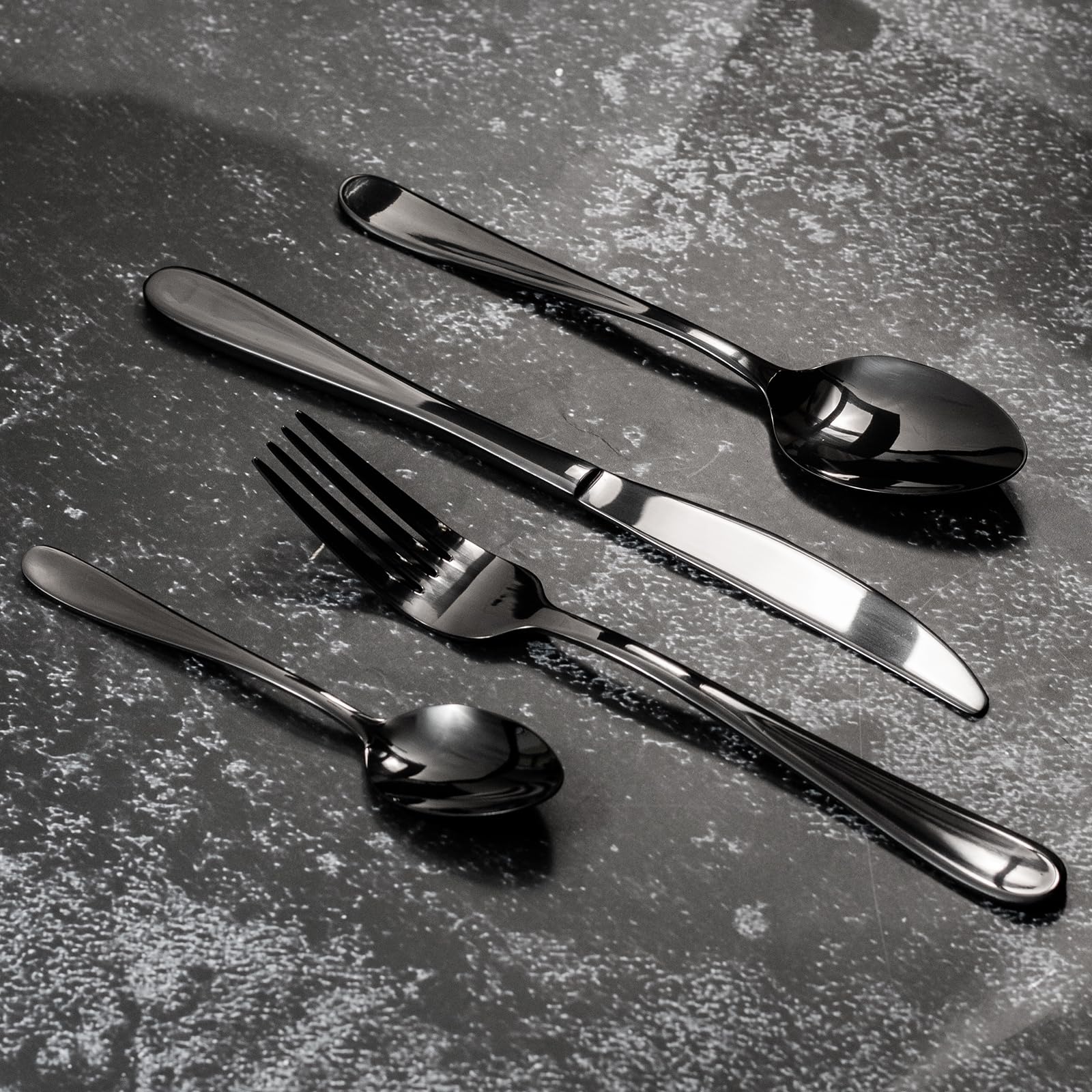 Alata Grand Edelstahl Poliert Schwarz Besteck Set 8 Personen, Essbesteck 32 teilig, Glänzend, Spülmaschinenfest