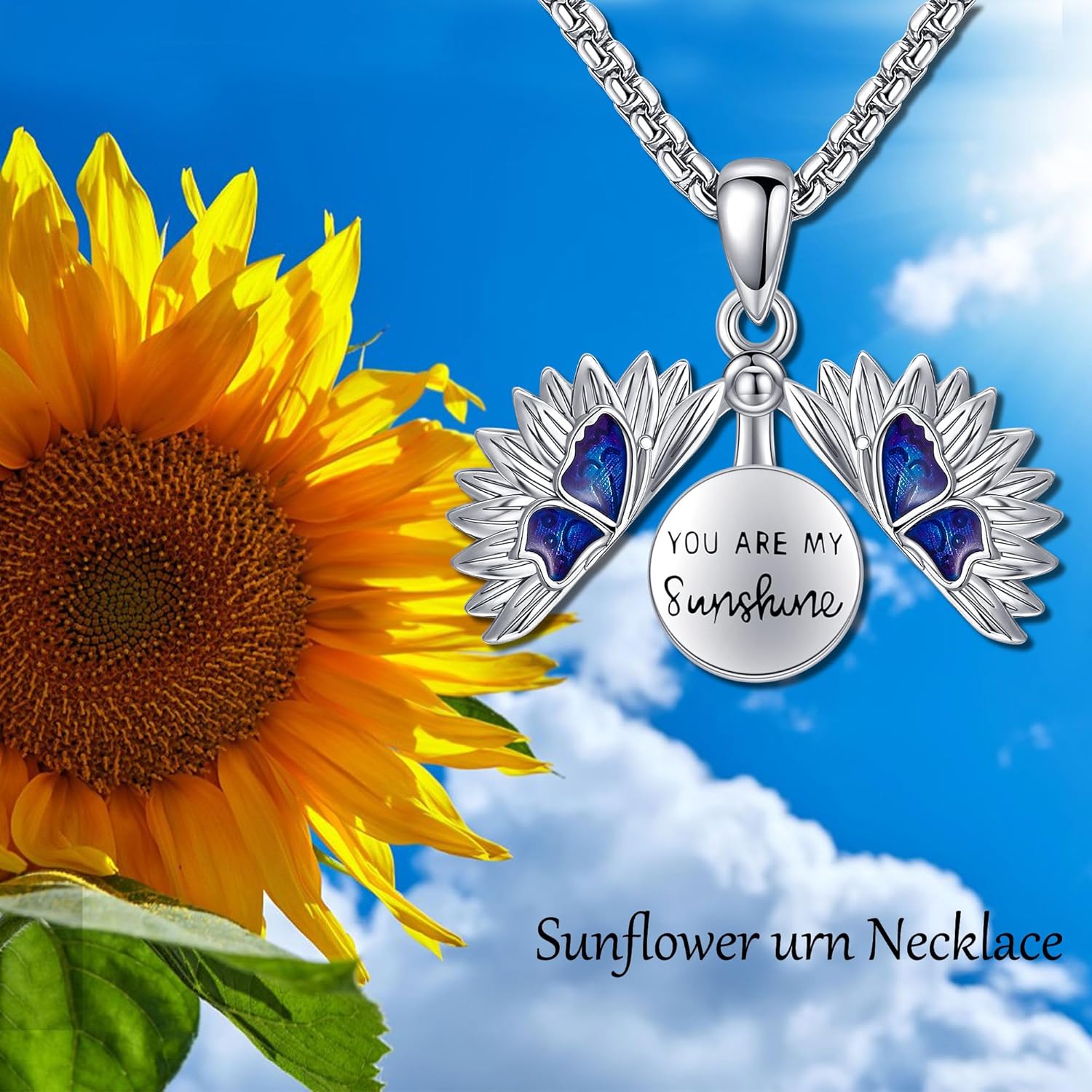 ONEFINITY Sunflower Urn Necklace for Ashes Sterling Silver Butterfly Sunflower Pendant Cremation Jewelry for Ashes of Loved Ones Keepsake - Image 6