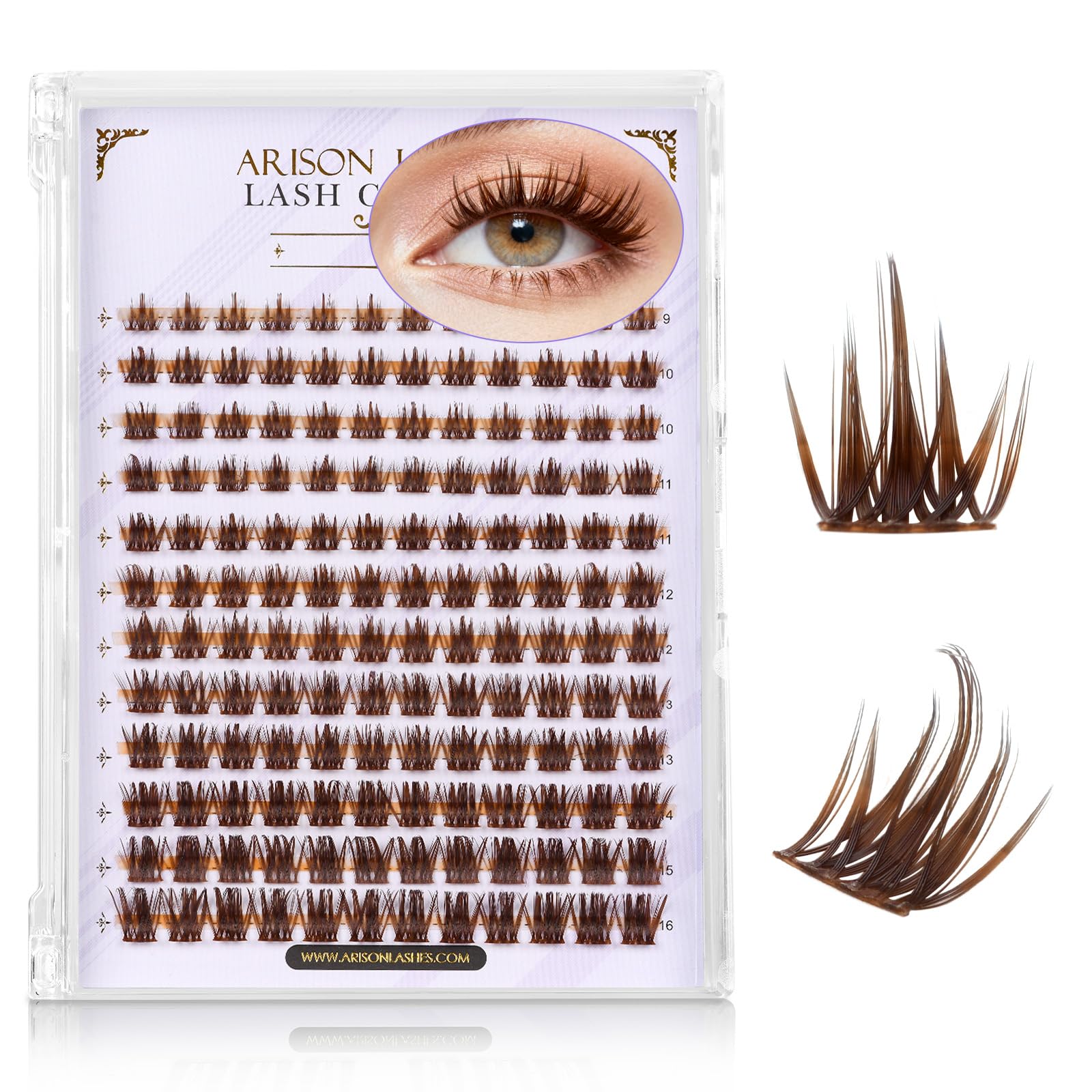 Arison Lashes Brązowe rzęsy w kępkach Manga Pojedyncze przedłużanie rzęs DIY Cosplay Rzęsy (Brown Fluff-D-9-16Mix)