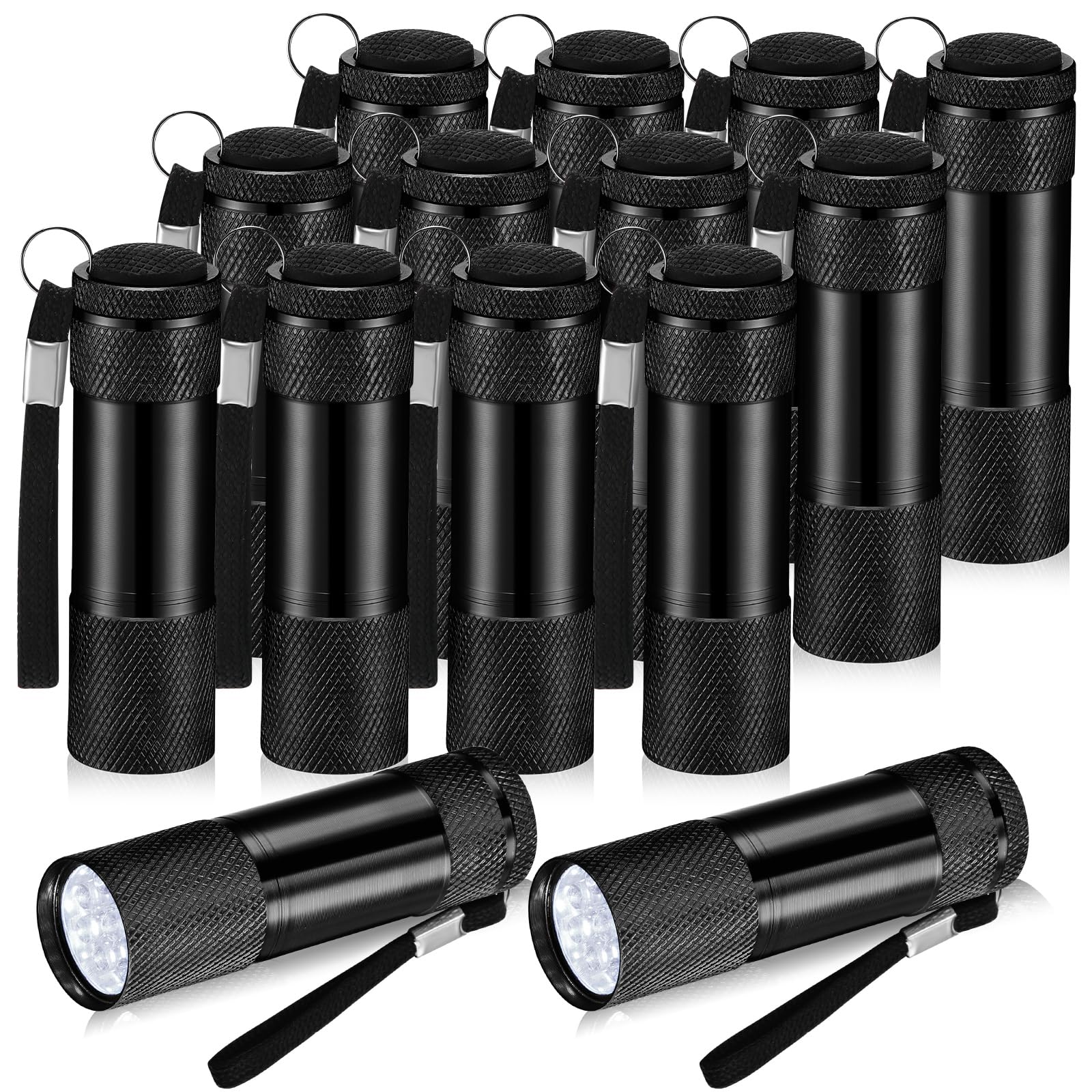 VIHOSE 12 Pcs Mini Flashlights Bulk, Bright Aluminum Handheld Flash Lights with Lanyard, Small LED Flashlights for Kids Night Reading Emergency Hurricane Camping Hiking Party Favors(Black)